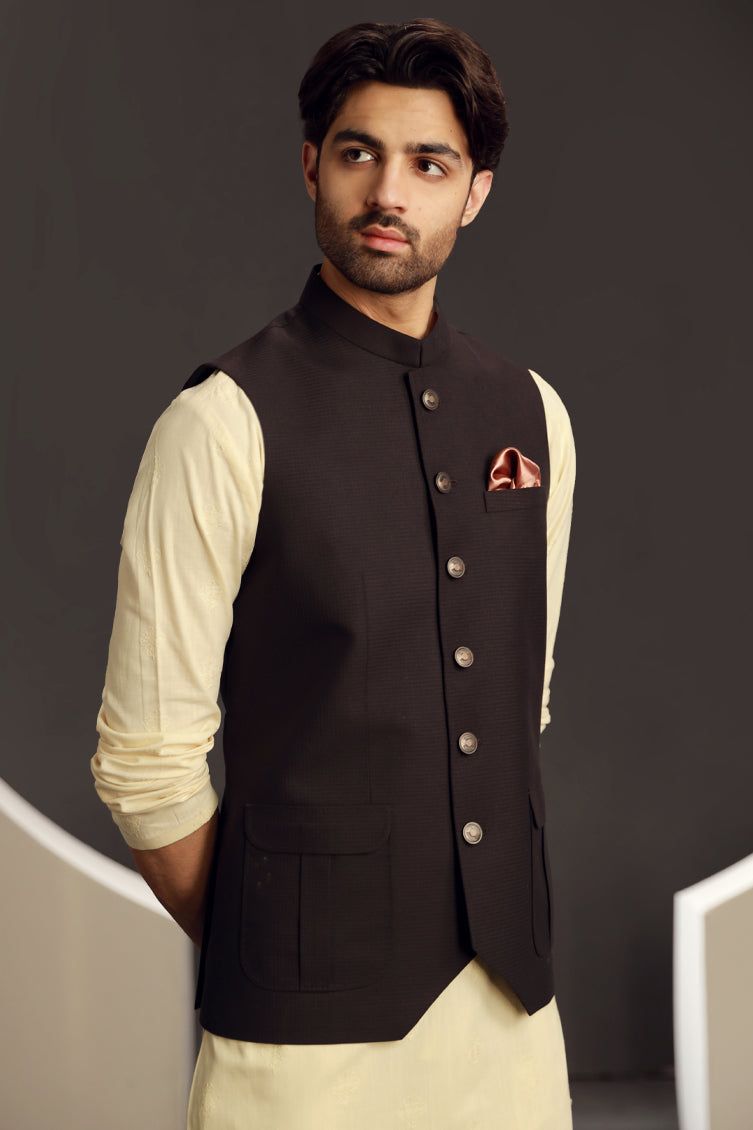 Stylish Blended Brown Waistcoat by J. Junaid Jamshed | Premium Formal Vest for Men | Perfect for Office Wear & Special Occasions