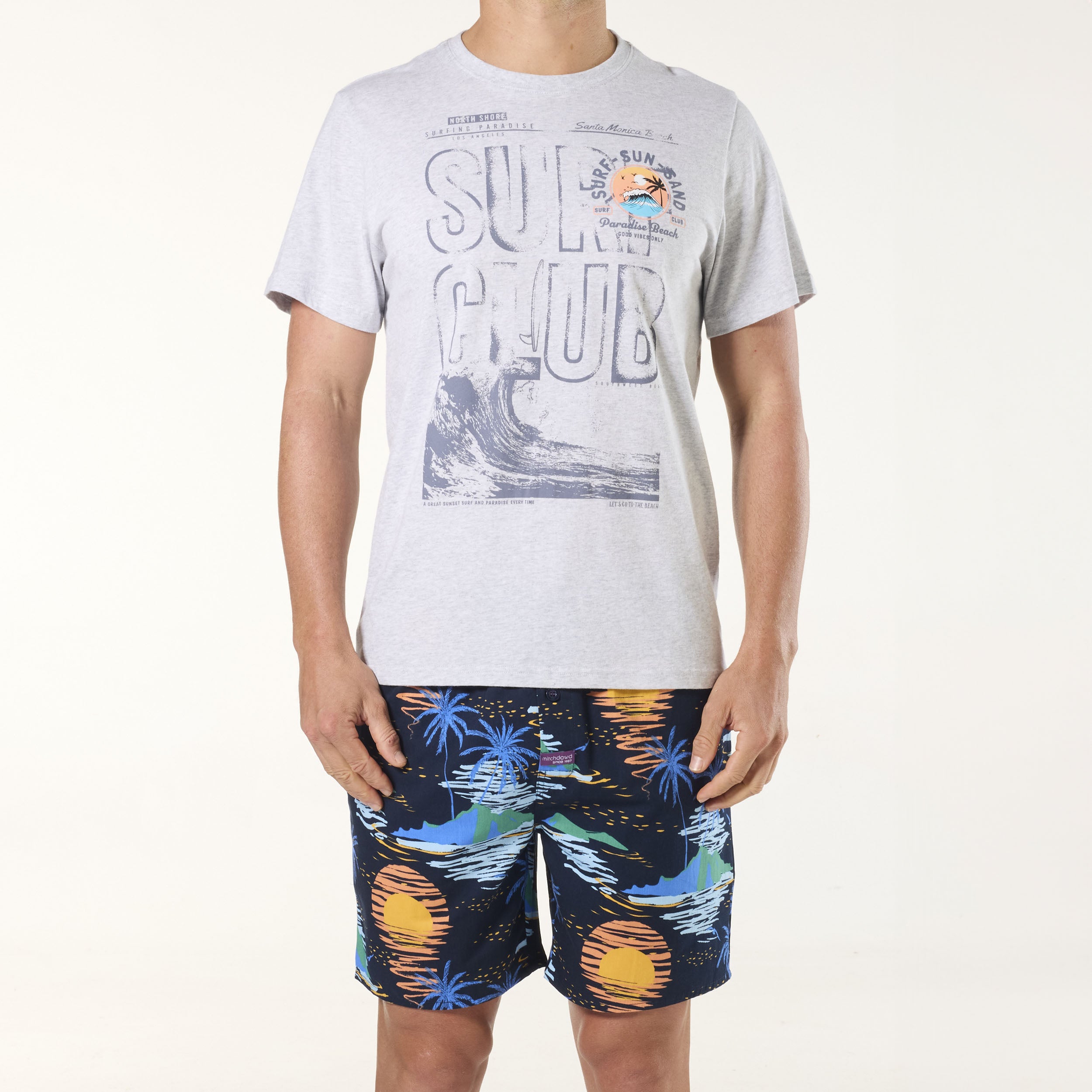 Men's Cotton Pyjama Set for Surf, Sun & Sand - Navy Blue Comfortable Sleepwear for Beach Vacation & Summer Nights