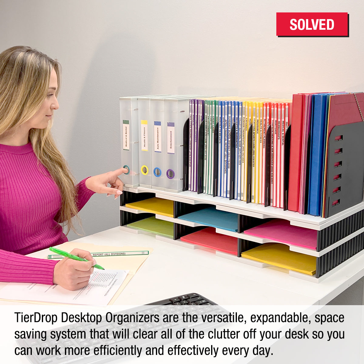 6-Tier Desktop Organizer with 8-Slot Vertical File Holder | TierDrop™ Space-Saving Document Organizer for Office, Home & School | Perfect for Storing Files, Books, Binders & Office Supplies Within Easy Reach