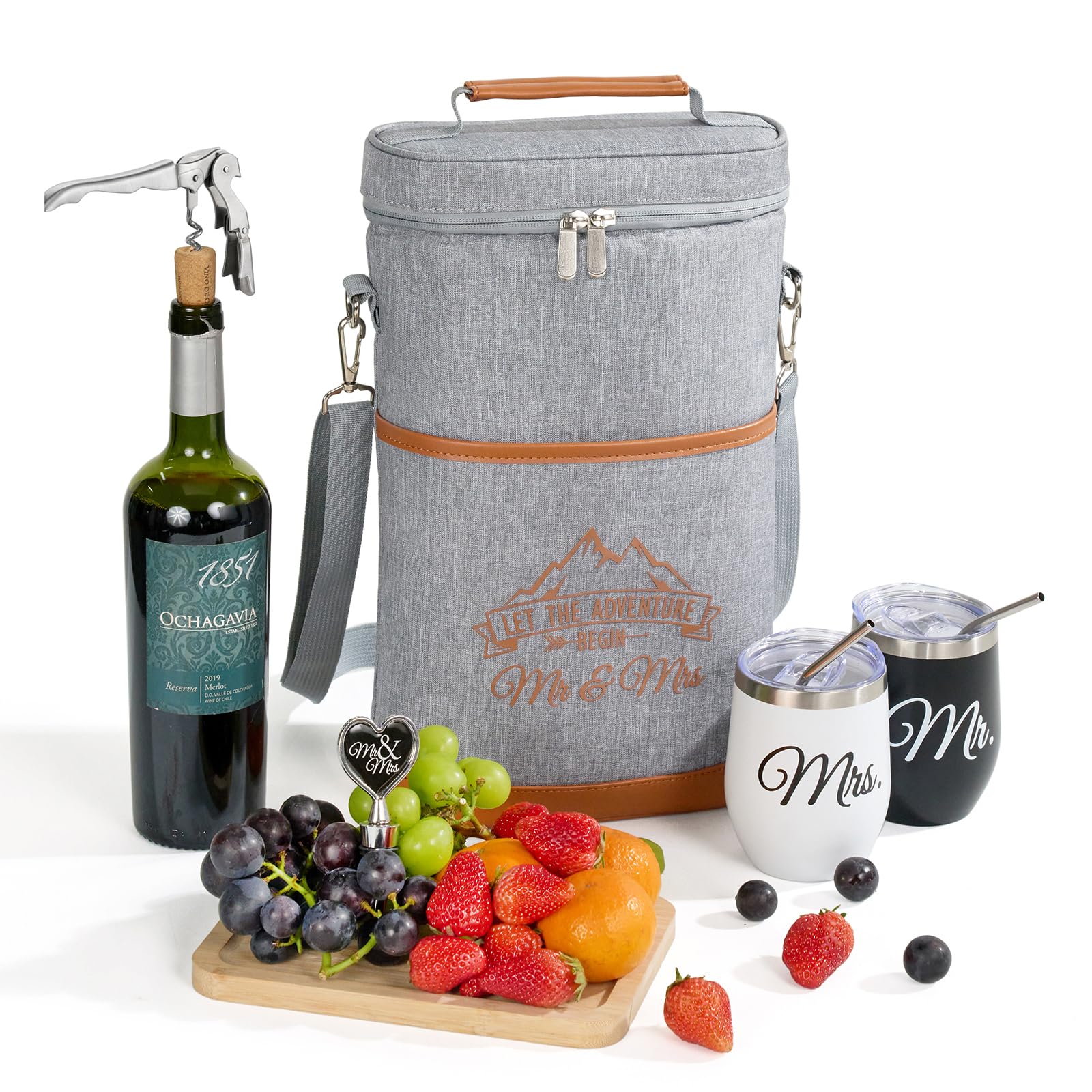 Insulated Wine Cooler Bag with Tumblers - AW BRIDAL Wedding Gift Set for Couples, Bridal Shower, Engagement & Anniversary - Perfect for Picnics, Beach Trips & Outdoor Parties