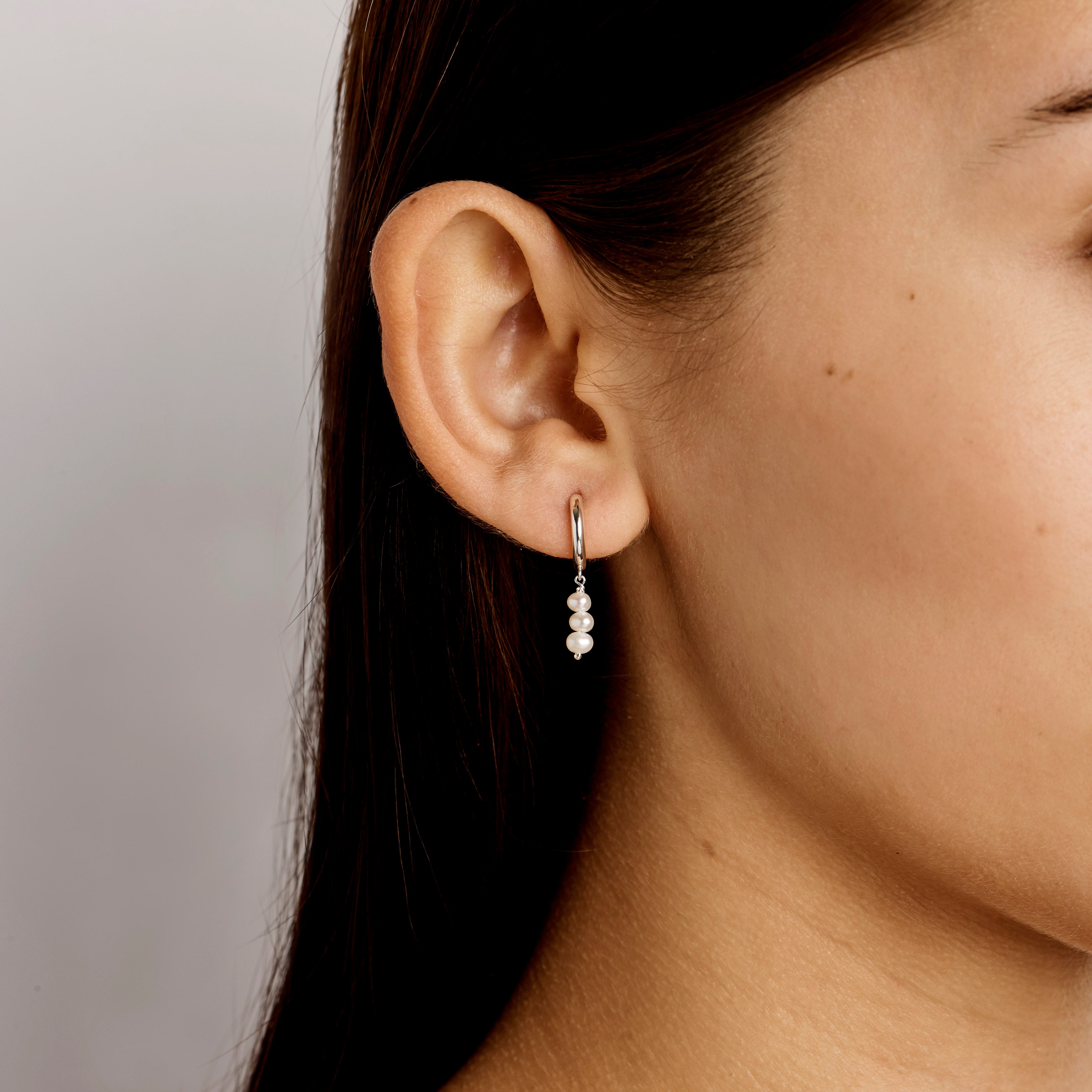 Triple Drop Pearl Huggie Earrings for Women - Elegant Gold Hoop Earrings for Everyday Wear, Parties & Special Occasions