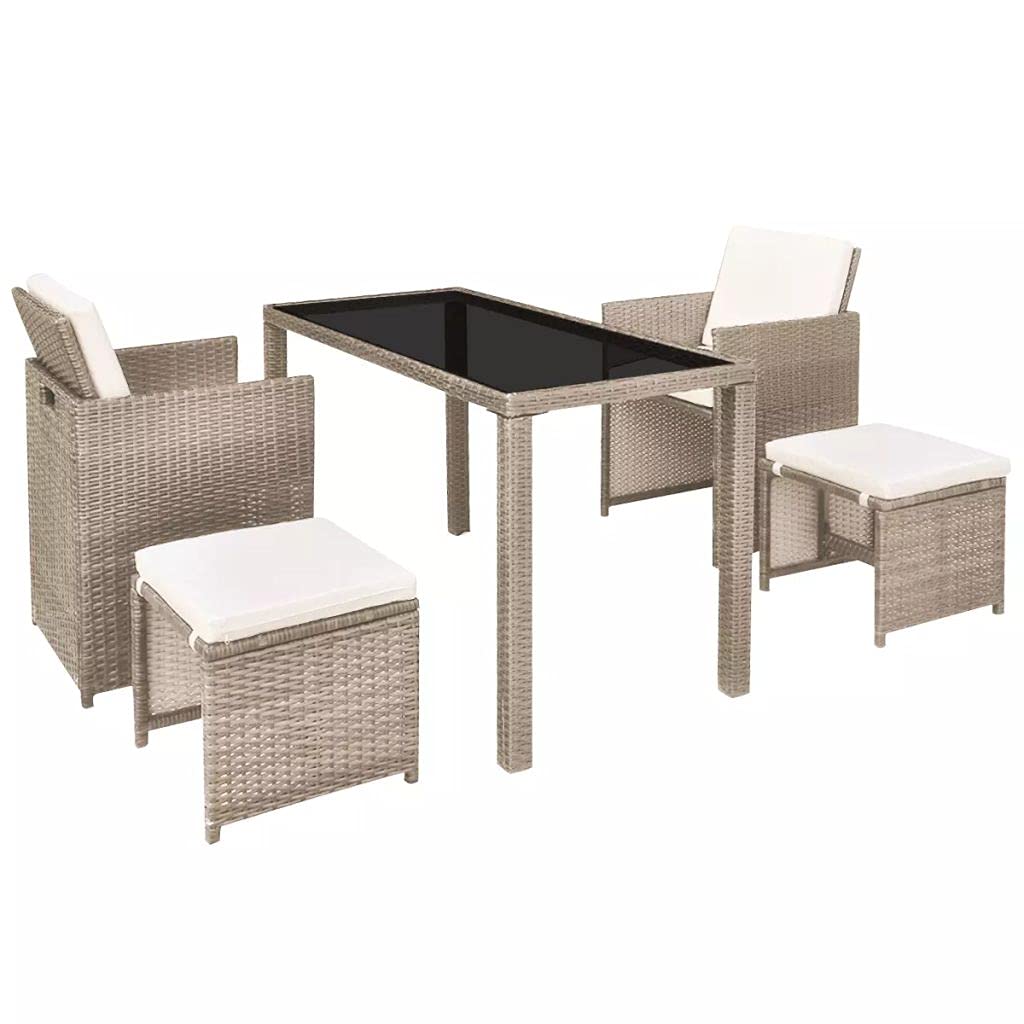 All-Weather 5-Piece PE Wicker Patio Furniture Set - Outdoor Sectional Sofa with Cushions, Beige Poly Rattan Conversation Set for Garden, Deck & Backyard Relaxation