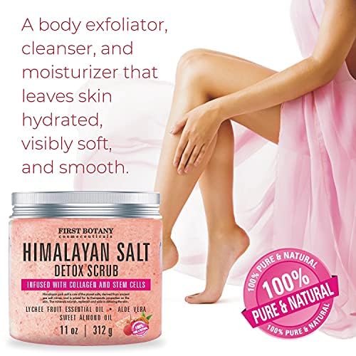 First Botany Himalayan Salt Body Scrub with Collagen & Stem Cells - Natural Exfoliating Body & Face Souffle for Smooth Skin (20 oz) - Perfect for Spa Day, Self Care & Gift Giving
