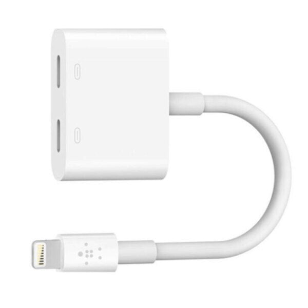 Belkin Lightning Audio Adapter with Charging Port - White | Compatible with iPhone & iPad for Music & Calls