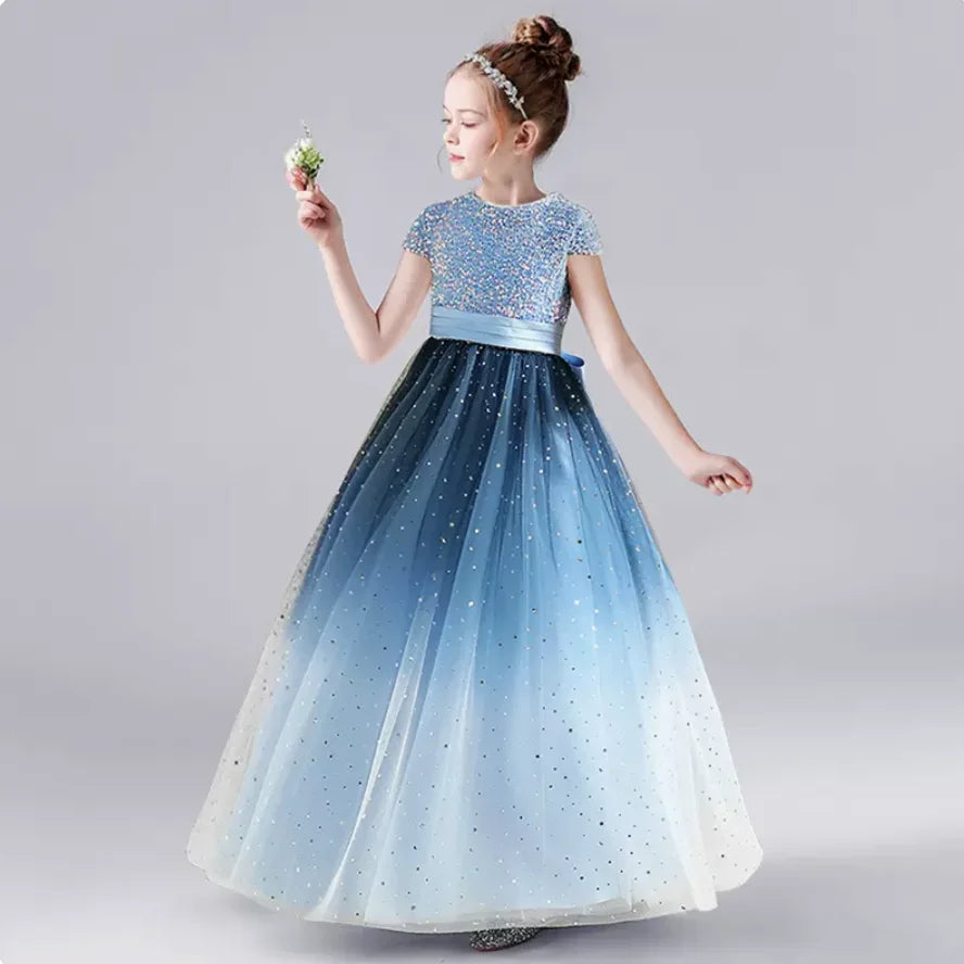 Sparkly Sequin Tulle Flower Girl Dress with Puffy Skirt - Elegant Pageant Gown for Weddings, Birthday Parties & Special Occasions