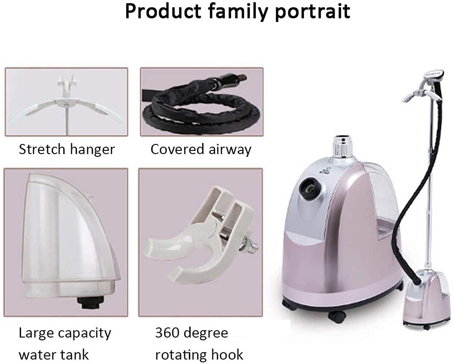 Professional Garment Steamer for Clothes - 2000W Powerful Upright Steamer with 3L Detachable Water Tank | Full Size Home & Travel Steamer for Wrinkles Removal | Perfect for Wedding Dresses, Suits, Curtains & Delicate Fabrics (Pink)