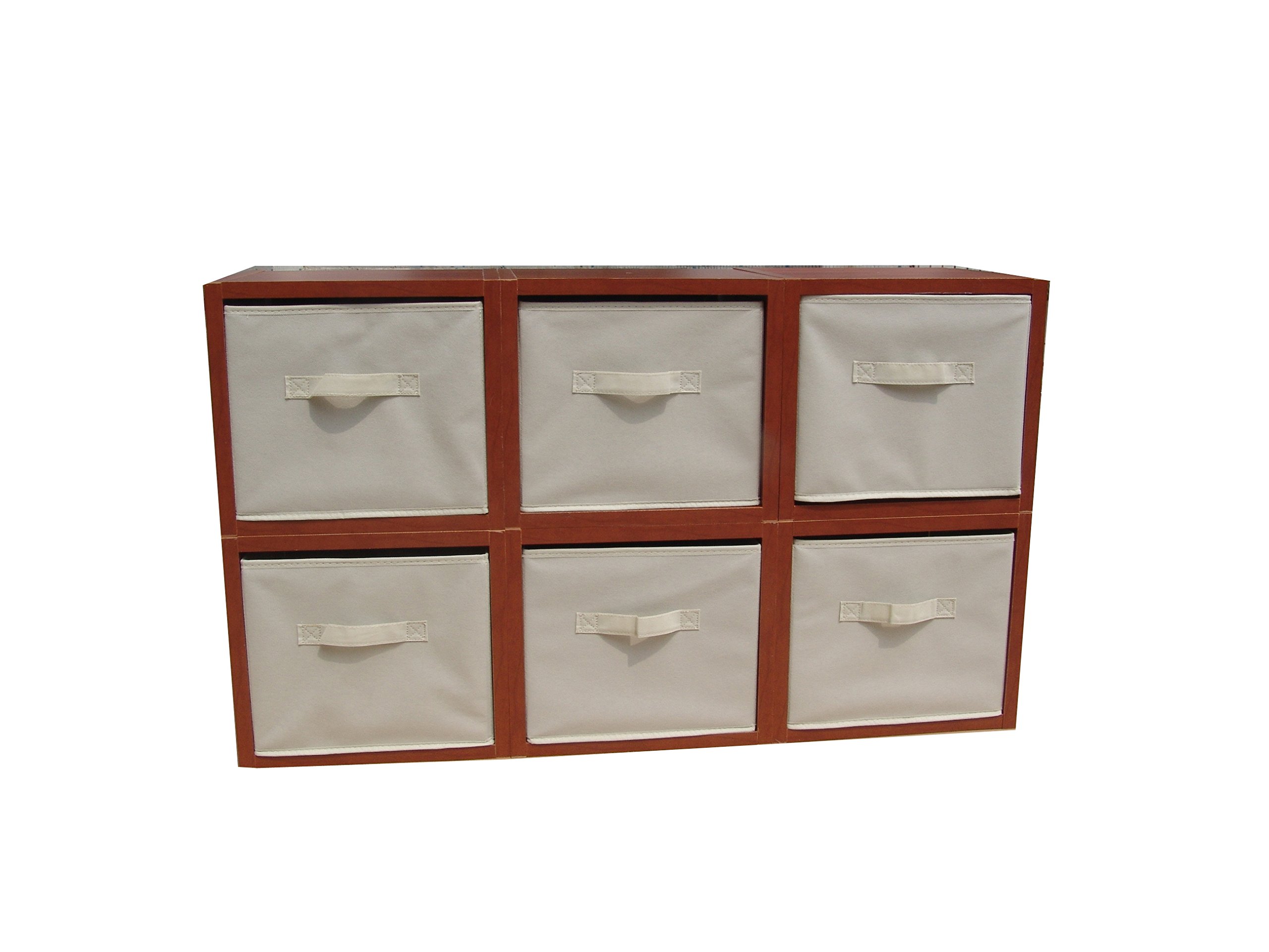 FixtureDisplays® 6-Piece Modular Wood Cubby Hole Storage Bin Set with Fabric Bins - Organizer for Kids Toys, Home Office & Closet Organization (Model 11364) - Perfect for Nursery, Playroom & Entryway Storage Solutions
