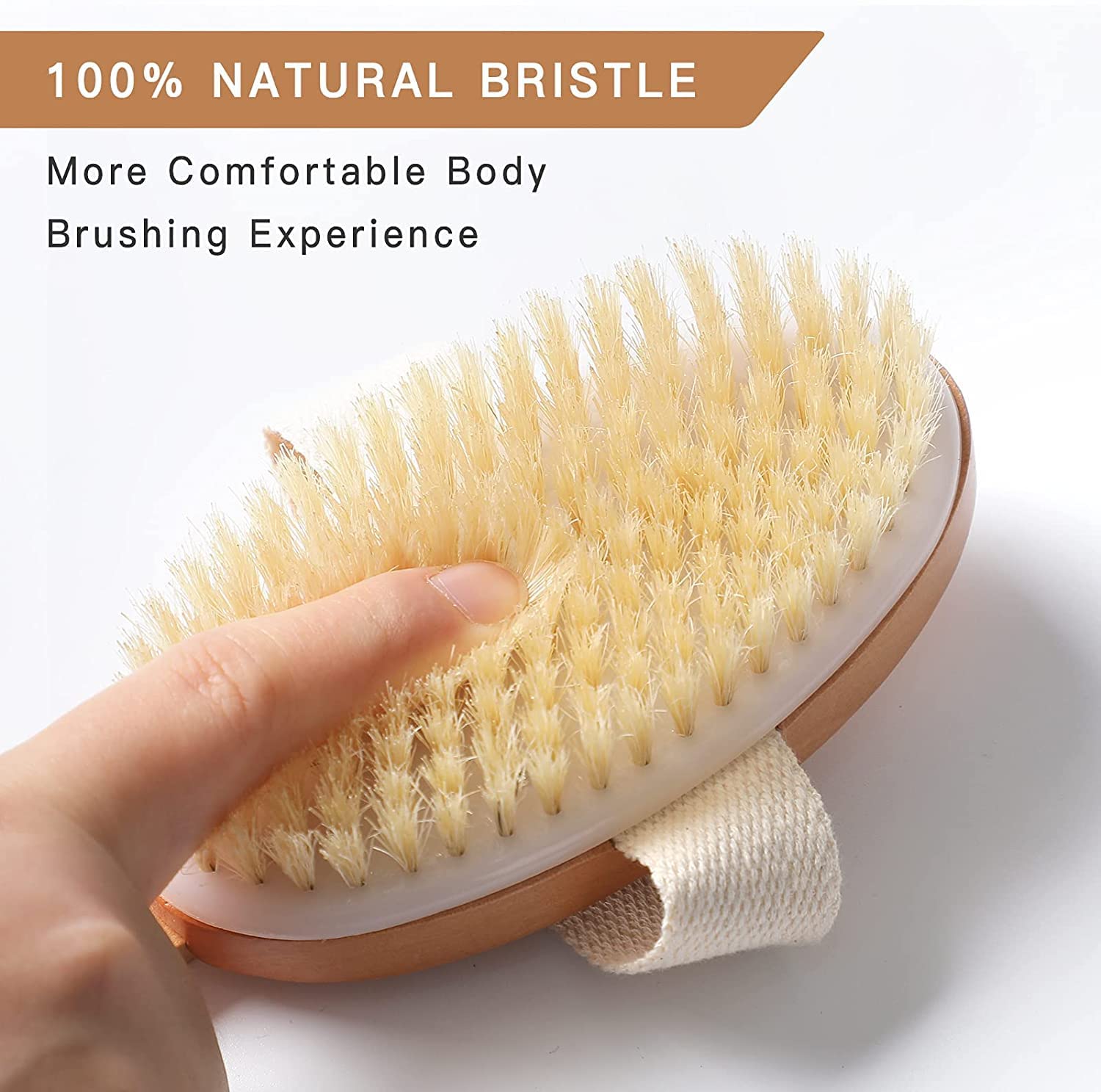 Long Handle Wooden Bath Brush for Men & Women - Natural Bristles, Detachable Back Scrubber for Dry Brushing & Exfoliation - Improves Blood Circulation, Reduces Cellulite - Perfect for Shower & Spa Use