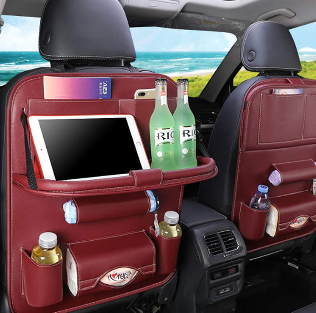 PU Leather Car Back Seat Organizer with Storage Tray - for Kids Toys & Travel Accessories