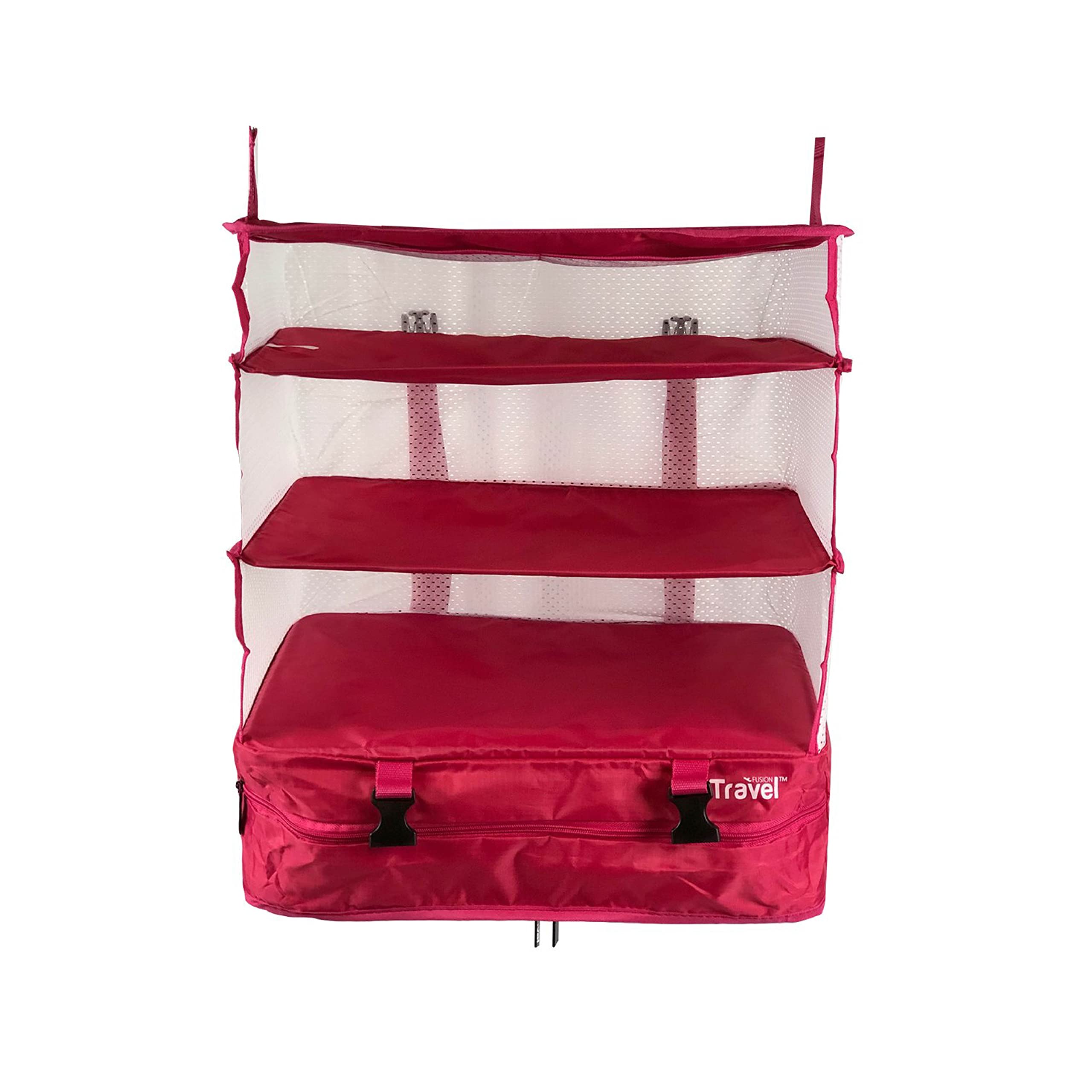 Grand Fusion Stow-N-Go Portable Hanging Travel Shelves - Expandable Packing Organizer for Luggage & Carry-On Closet (Pink, XL 17.7