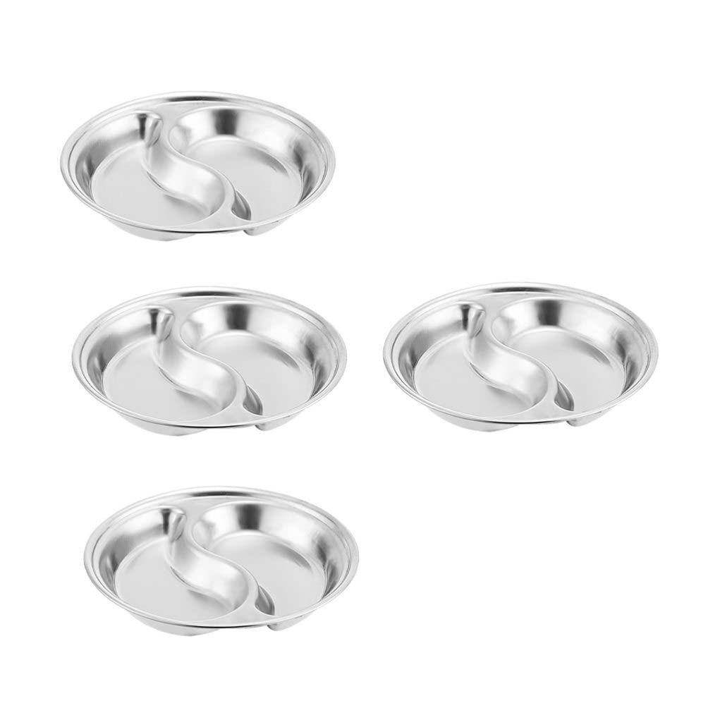 4-Piece Stainless Steel Divided Dipping Sauce Dishes Set - Small Round Soy Sauce & Seasoning Dishes for Sushi, Dumplings, Appetizers & Snacks | Perfect for Asian Cuisine, Parties & Home Dining