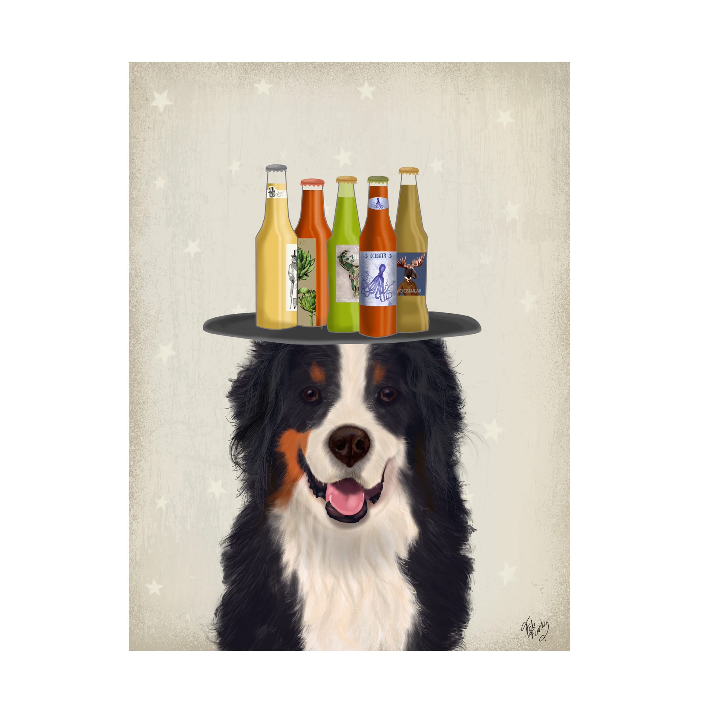 Fab Funky 'Bernese Beer Lover' Canvas Wall Art Print - Vintage Beer Decor for Man Cave, Bar & Pub Decorations - Perfect Gift for Beer Enthusiasts