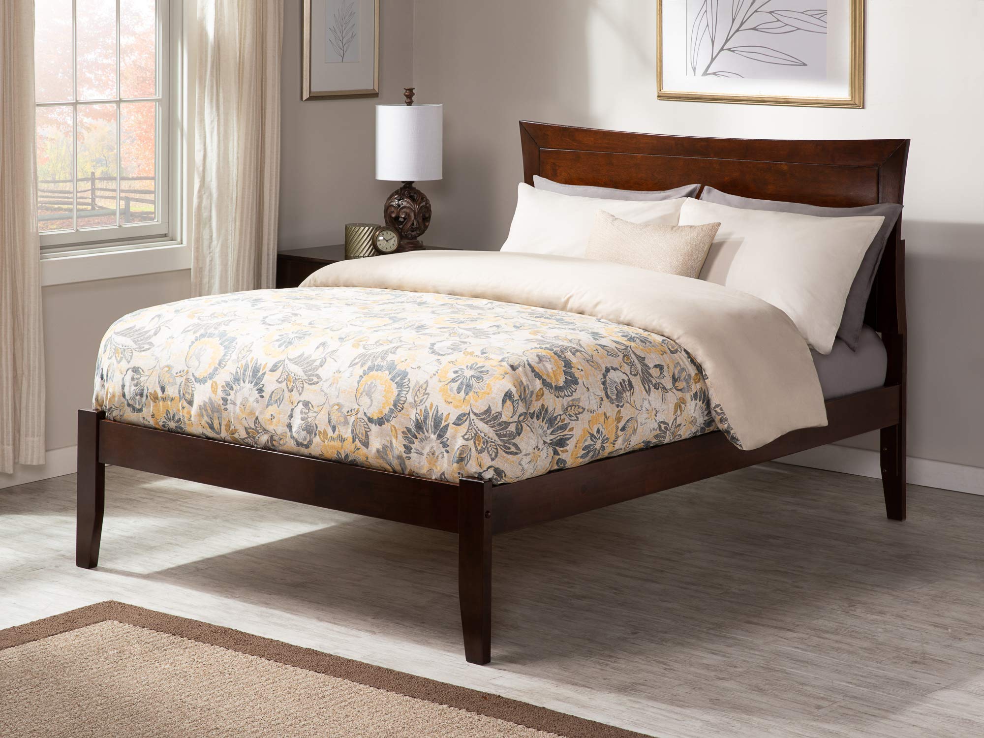 AFI Metro Full Size Platform Bed with USB Charging Station - Walnut Finish, Modern Minimalist Bed Frame with Storage & Power Outlets for Bedroom, Living Room, or Guest Room