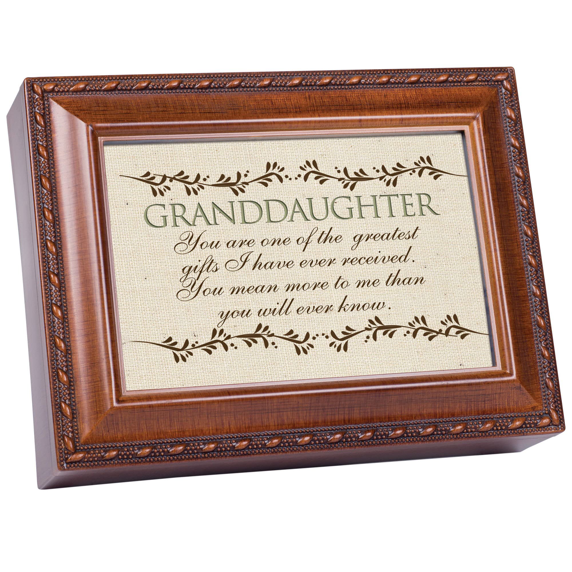 Vintage Cottage Garden Granddaughter Woodgrain Music Jewelry Box - Plays 'Amazing Grace' - Perfect for Keepsakes, Gifts & Home Decor