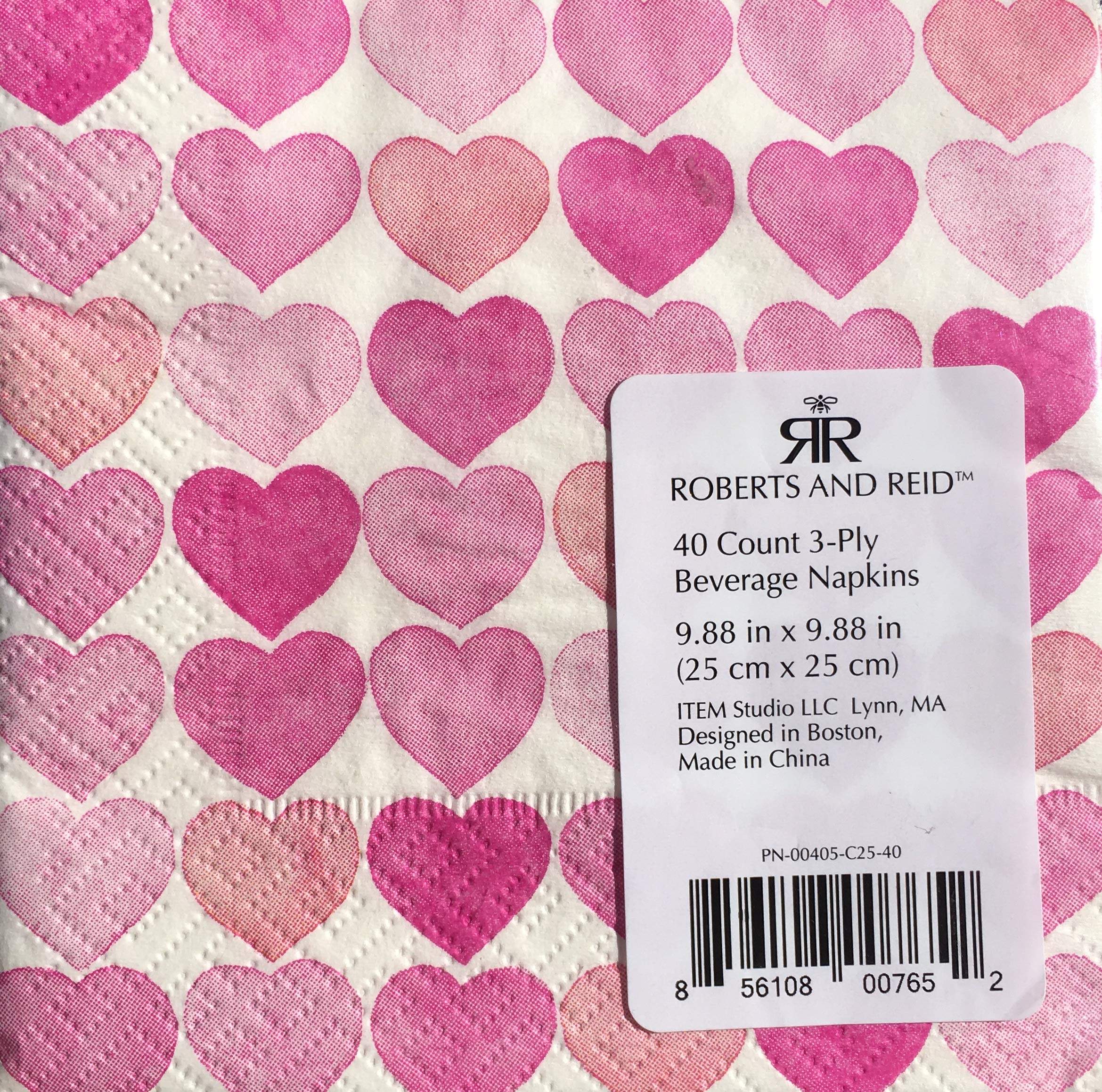 Heart Repeat Cocktail Beverage Paper Napkins, 40 Count - Elegant Party Decor for Weddings, Bridal Showers & Special Events