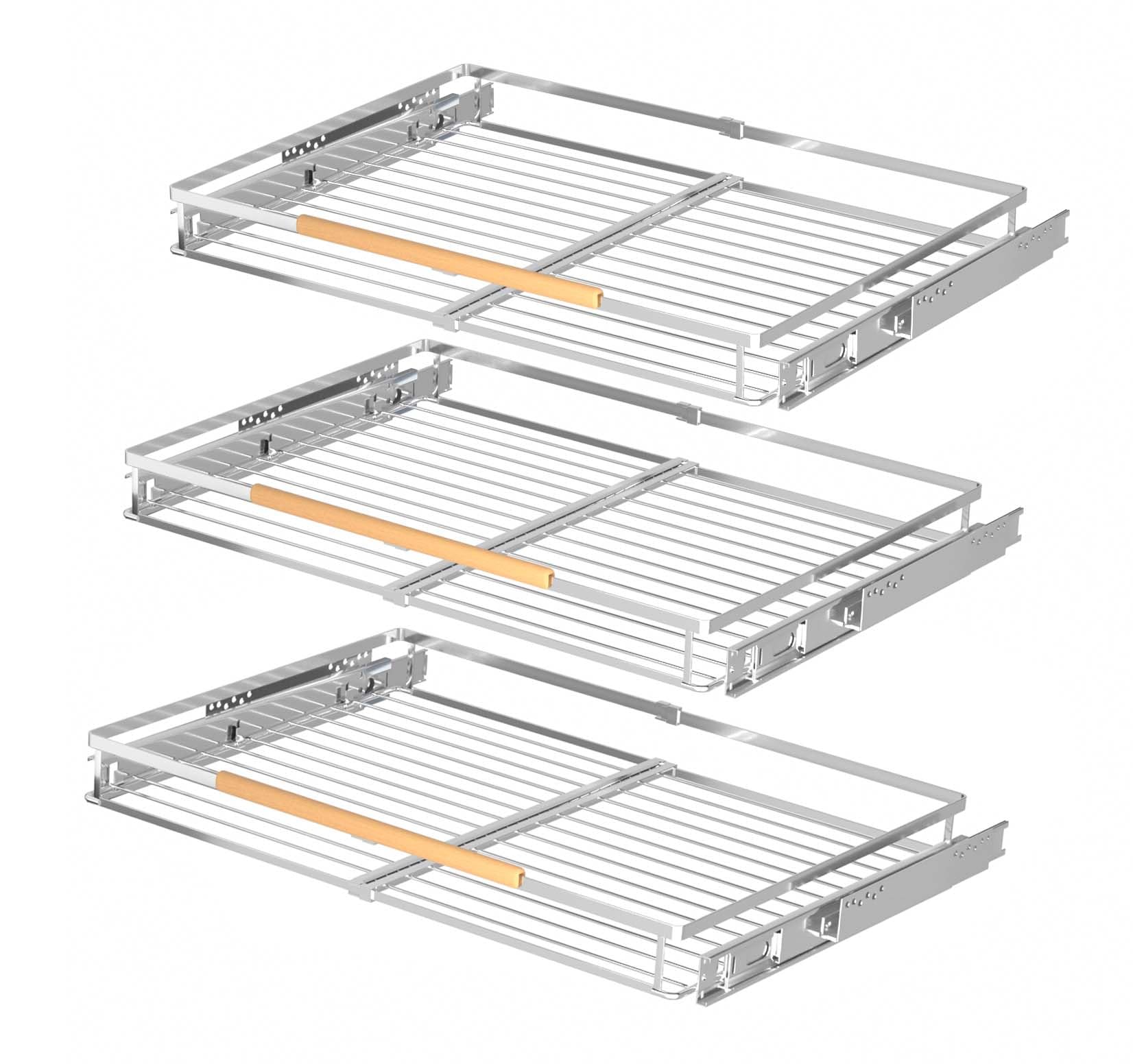 Heavy Duty Pull Out Cabinet Drawer Organizer - 3 Pack Sliding Storage Rack for Kitchen Pantry & Spice Organization | Expandable Shelf for Cupboard, Cabinet, Closet | Perfect for Small Space Storage & Kitchen Accessories