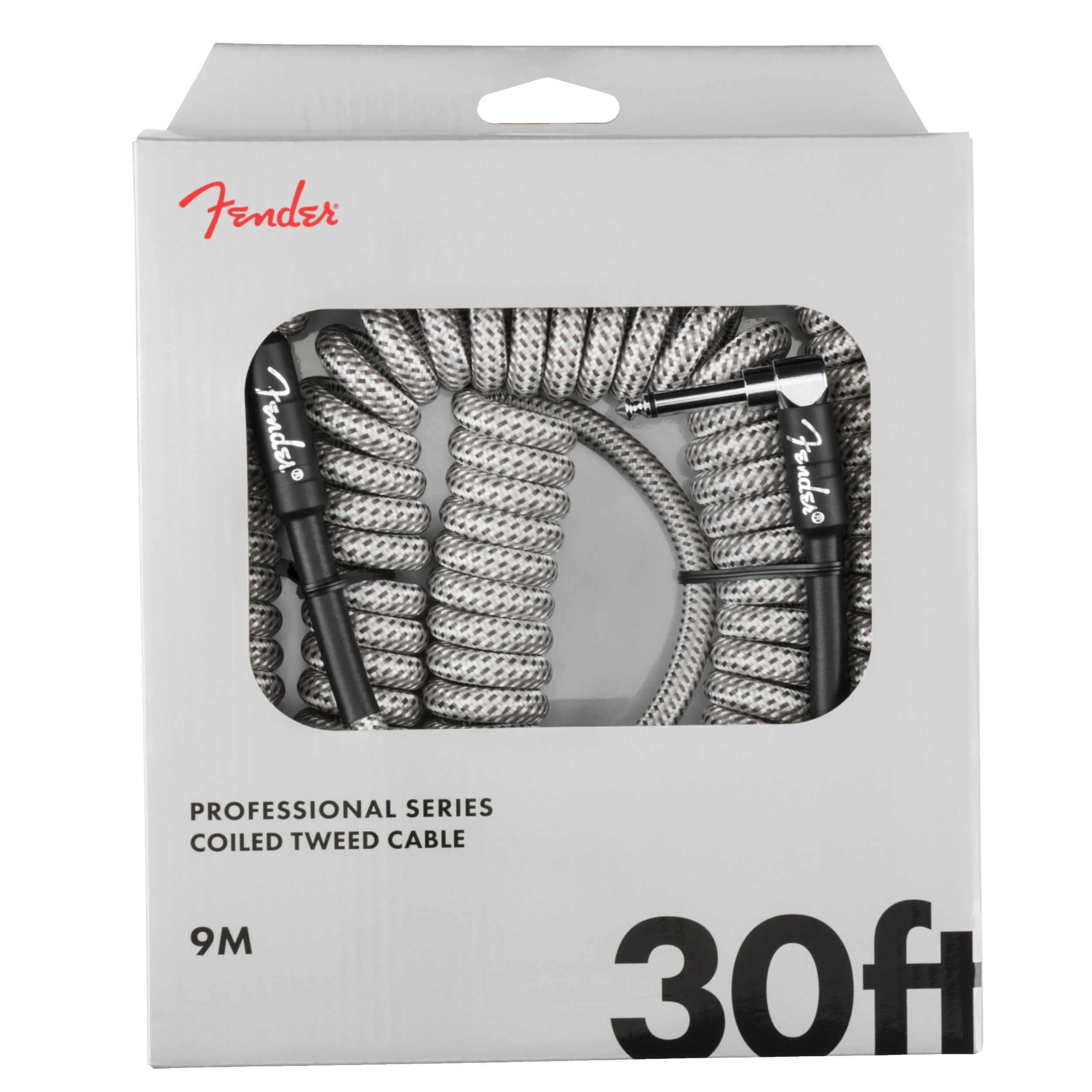 Fender Professional Series Coiled Tweed Instrument Cable 30ft White - Premium Guitar Cable for Musicians, Studio Recording & Live Performances