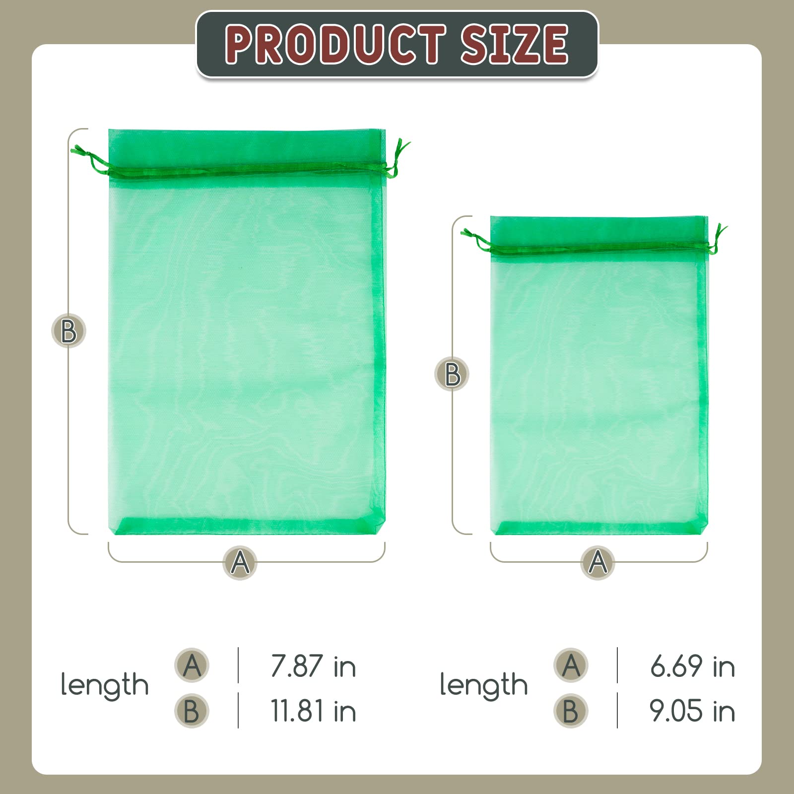 **50 PCS 6x9 Inch Fruit Protection Bags with Drawstring - Breathable Mesh Netting for Fruit Trees, Vegetables & Garden Produce - Ideal for Pest Control & Organic Gardening**    *(Use Cases: Perfect for apples, peaches, pears, grapes, tomatoes, and other delicate fruits to shield from birds, insects, and harsh weather while promoting healthy growth.)*