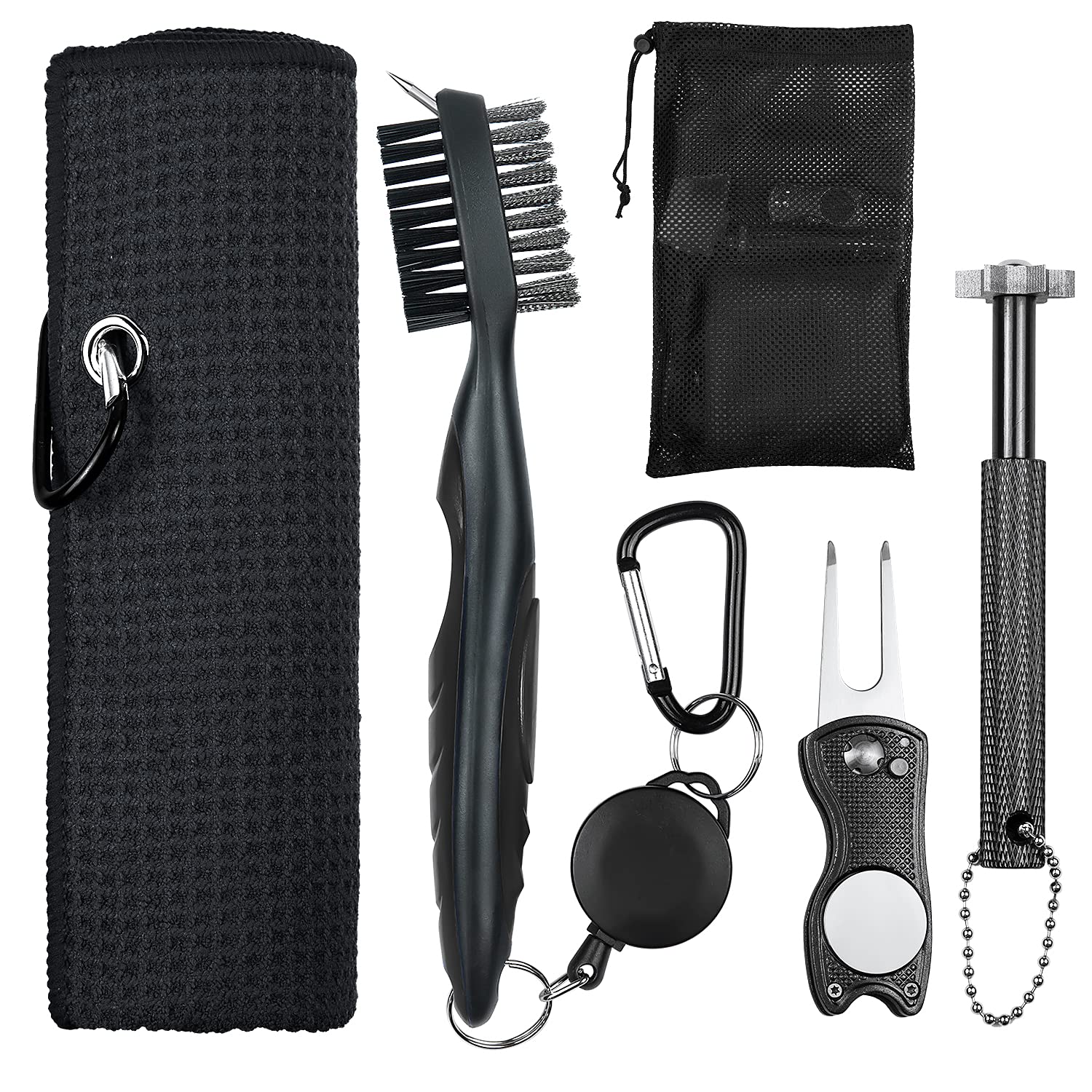 **OUYILE Golf Club Cleaner Set - Premium Golf Towel, Club Brush, Groove Sharpener & Divot Repair Tool with Pouch Bag - Essential Golf Accessories for Men - Perfect for On-Course Cleaning & Maintenance**    *(Use Case: Ideal for golfers to keep clubs clean, sharpen grooves, repair divots, and maintain equipment during practice or tournaments.)*