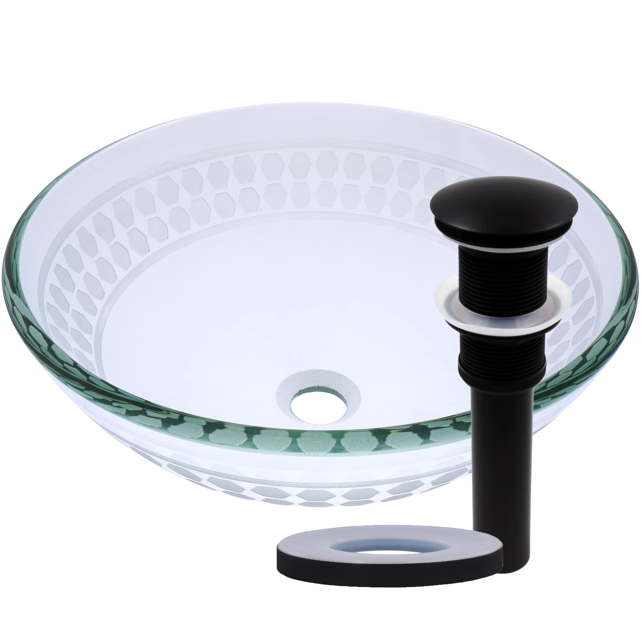 Novatto IMPONEREN Matte Black Glass Vessel Bathroom Sink Set - Modern Above Counter Basin for Powder Room, Guest Bath & Master Bathroom Vanity