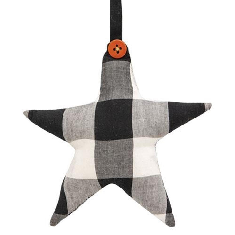 Black and White Buffalo Check Star Ornament - Christmas Tree Decor, Holiday Home Decoration, Rustic Farmhouse Style for Xmas Party & Winter Decorating
