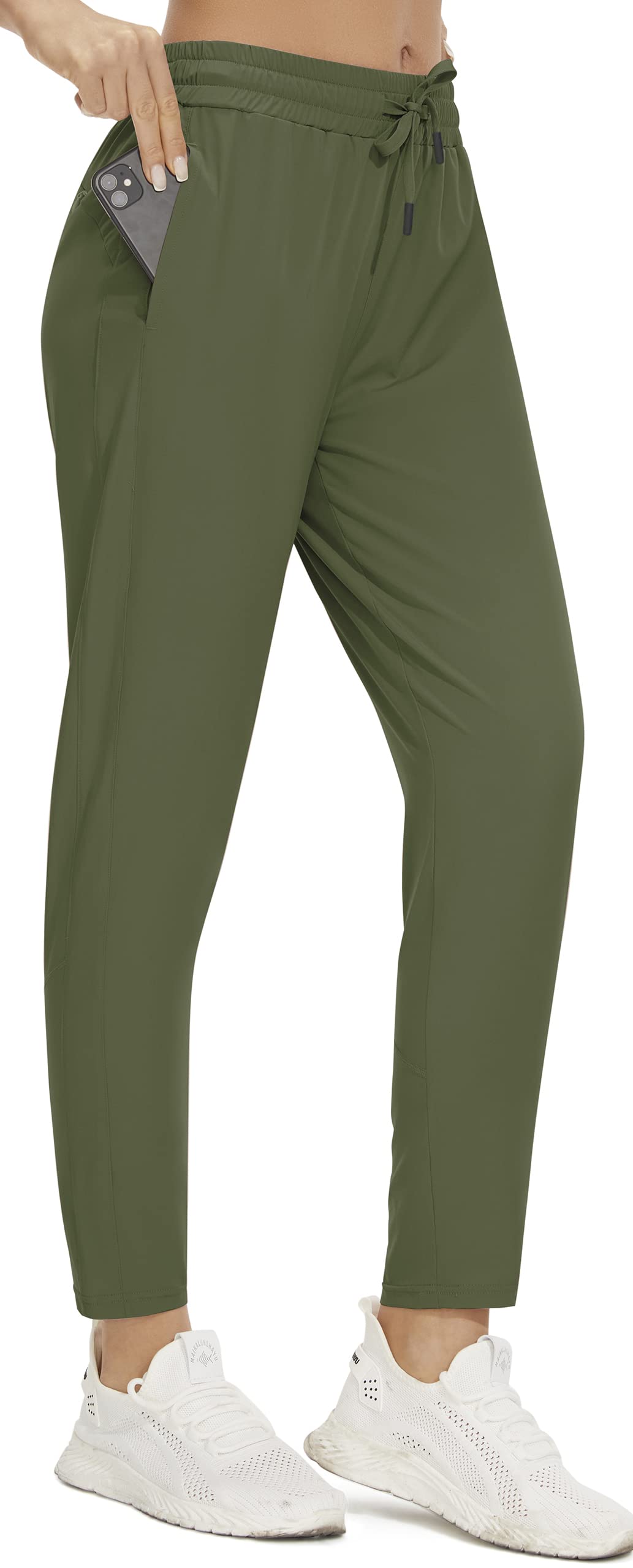 **PERSIT Women's Lightweight Joggers with Pockets - High Waisted Quick-Dry 4-Way Stretch Running & Hiking Athletic Tapered Pants - Perfect for Workouts, Yoga & Casual Wear**