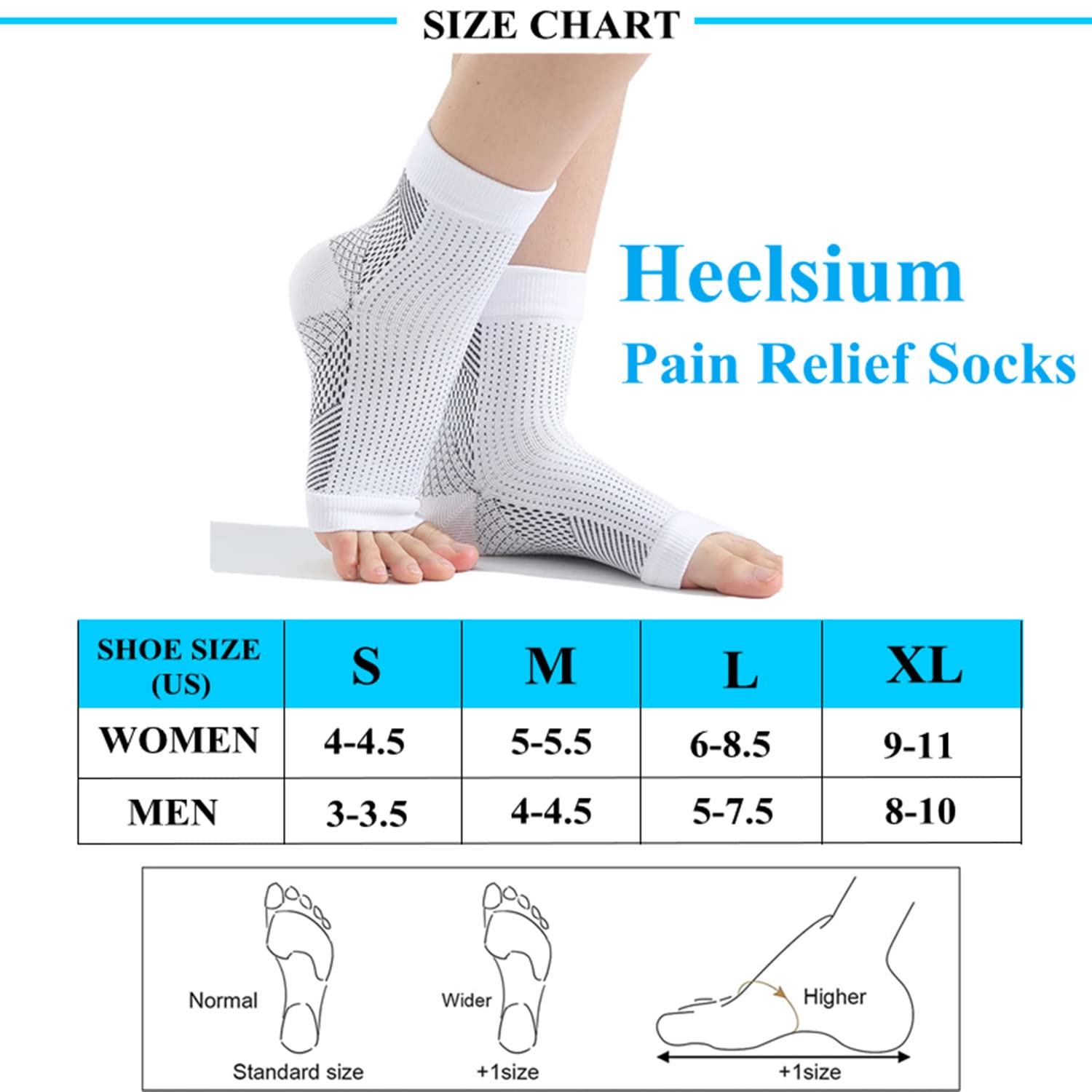 Heelsium Pain Relief Compression Socks for Men & Women - Neuropathy & Plantar Fasciitis Relief - Comfortable Support Socks for Daily Wear, Work & Sports