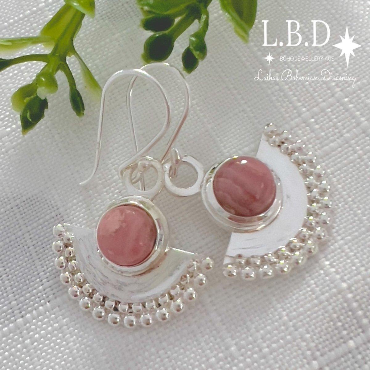 Dare To Dream Rhodochrosite Earrings for Women - Genuine Gemstone Dangle Earrings - Perfect for Date Night, Wedding & Special Occasions