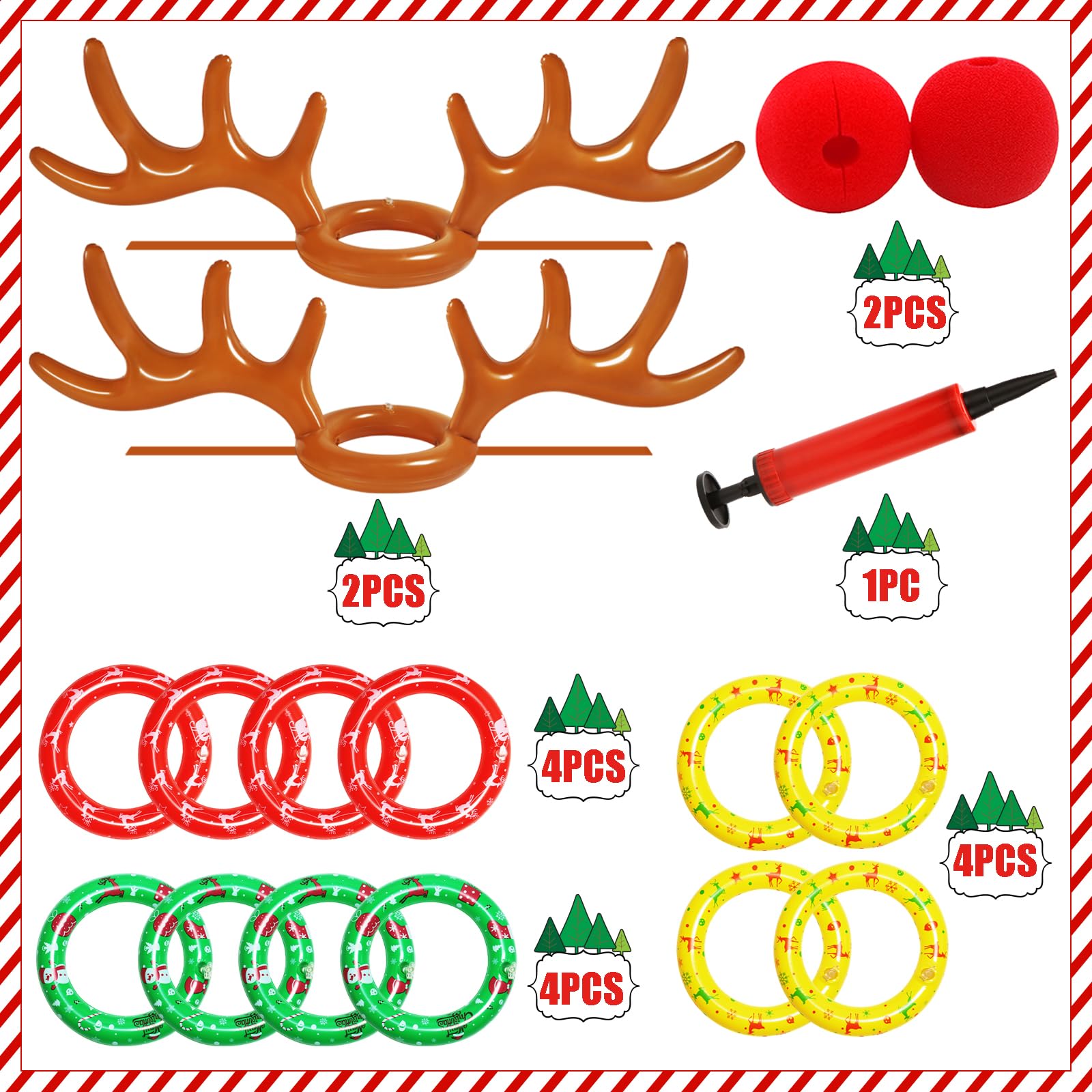 Fun Inflatable Reindeer Antler Ring Toss Game Set - Christmas Party Games for Family & Friends, Holiday Indoor/Outdoor Activities for Kids & Adults - Perfect for Xmas Gatherings, Office Parties & Festive Events