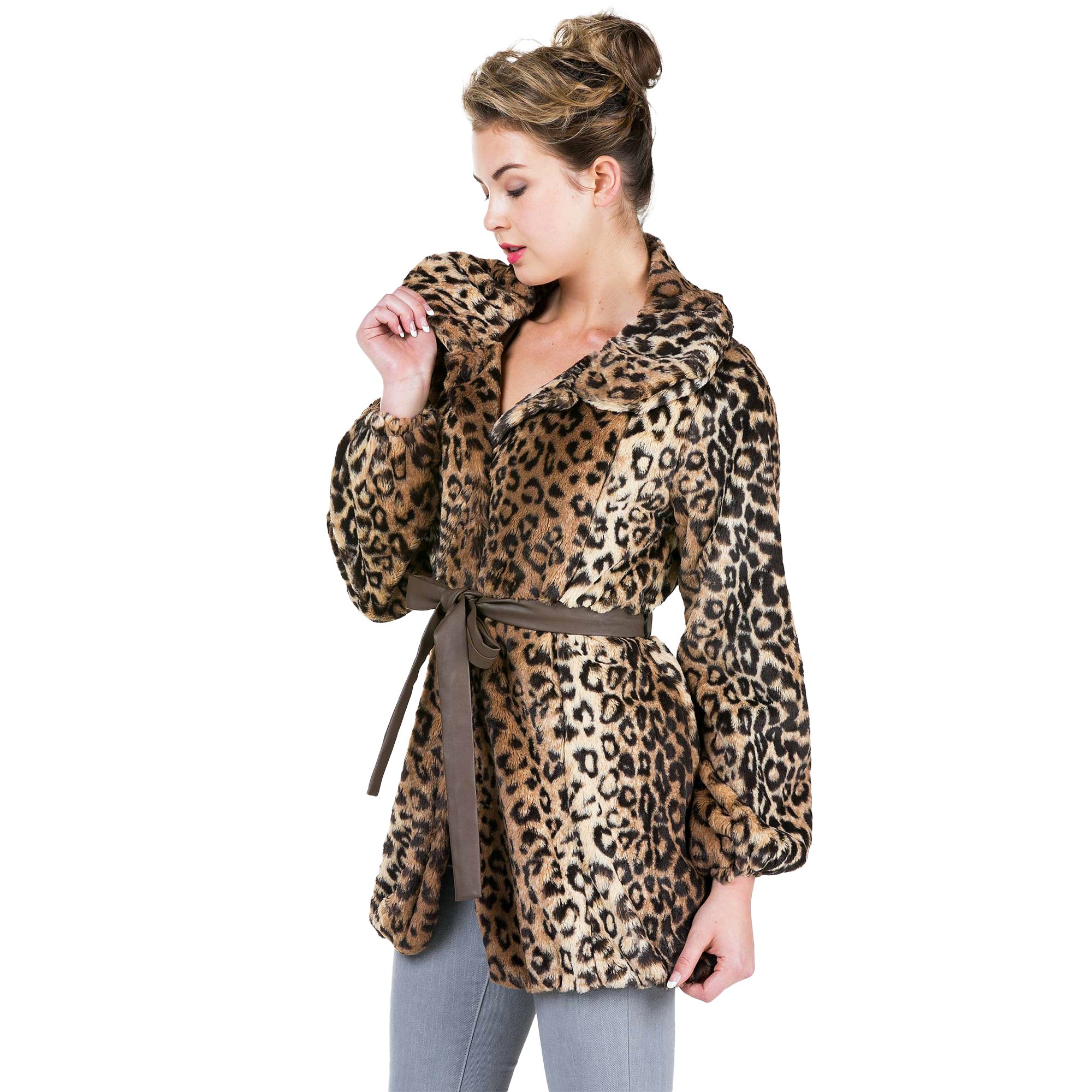 Stylish MELODY Faux Fur Long Sleeve Jacket with Adjustable Faux Leather Belt - Winter Fashion Outerwear for Women | Perfect for Parties, Dates & Cold Weather