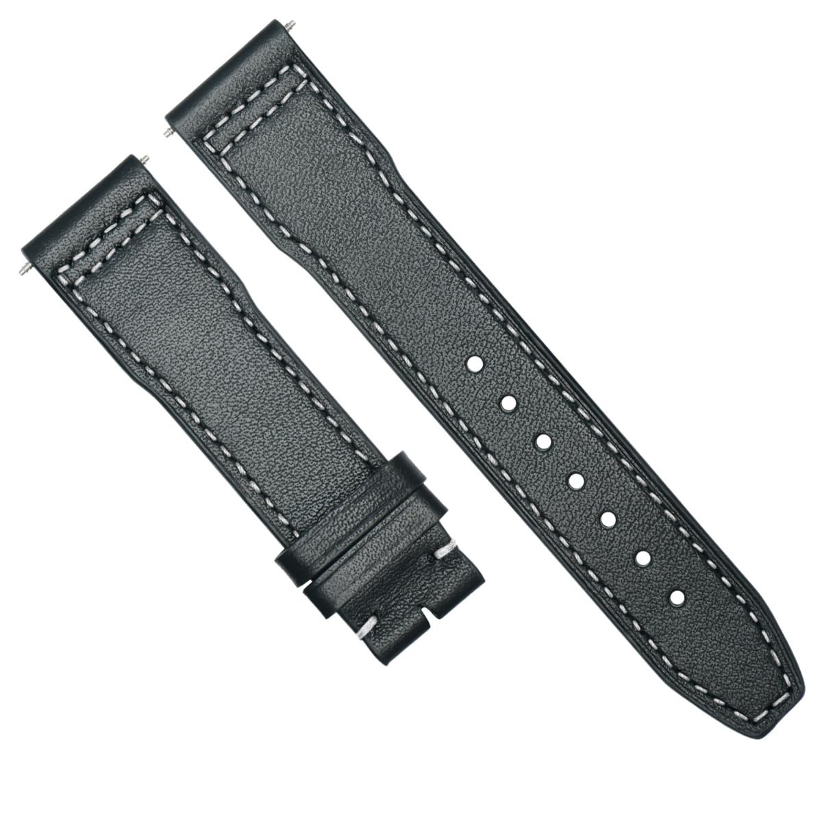 23mm Calf Leather Watch Band for IWC Pilot - Black & White Stitching | Dress & Casual Wear