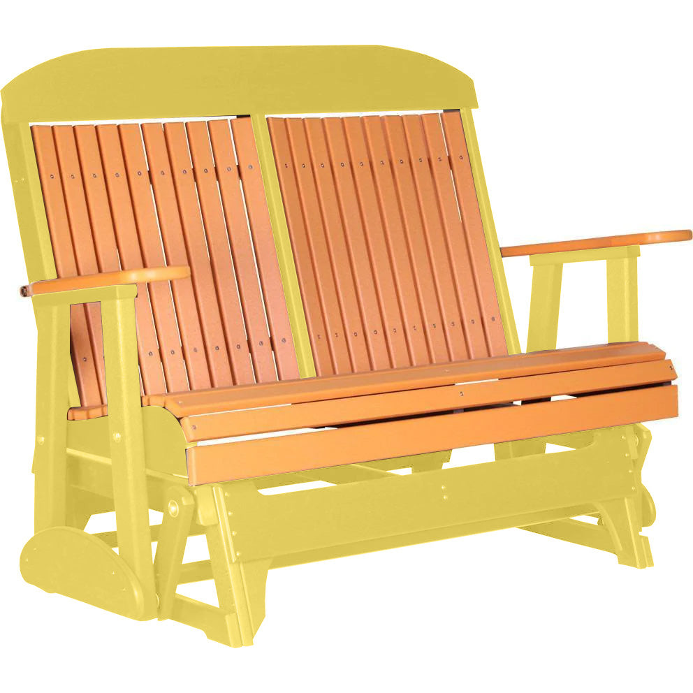 LuxCraft 4 ft. Tangerine Recycled Plastic Highback Outdoor Glider Bench - Perfect for Patio, Garden, and Backyard Relaxation