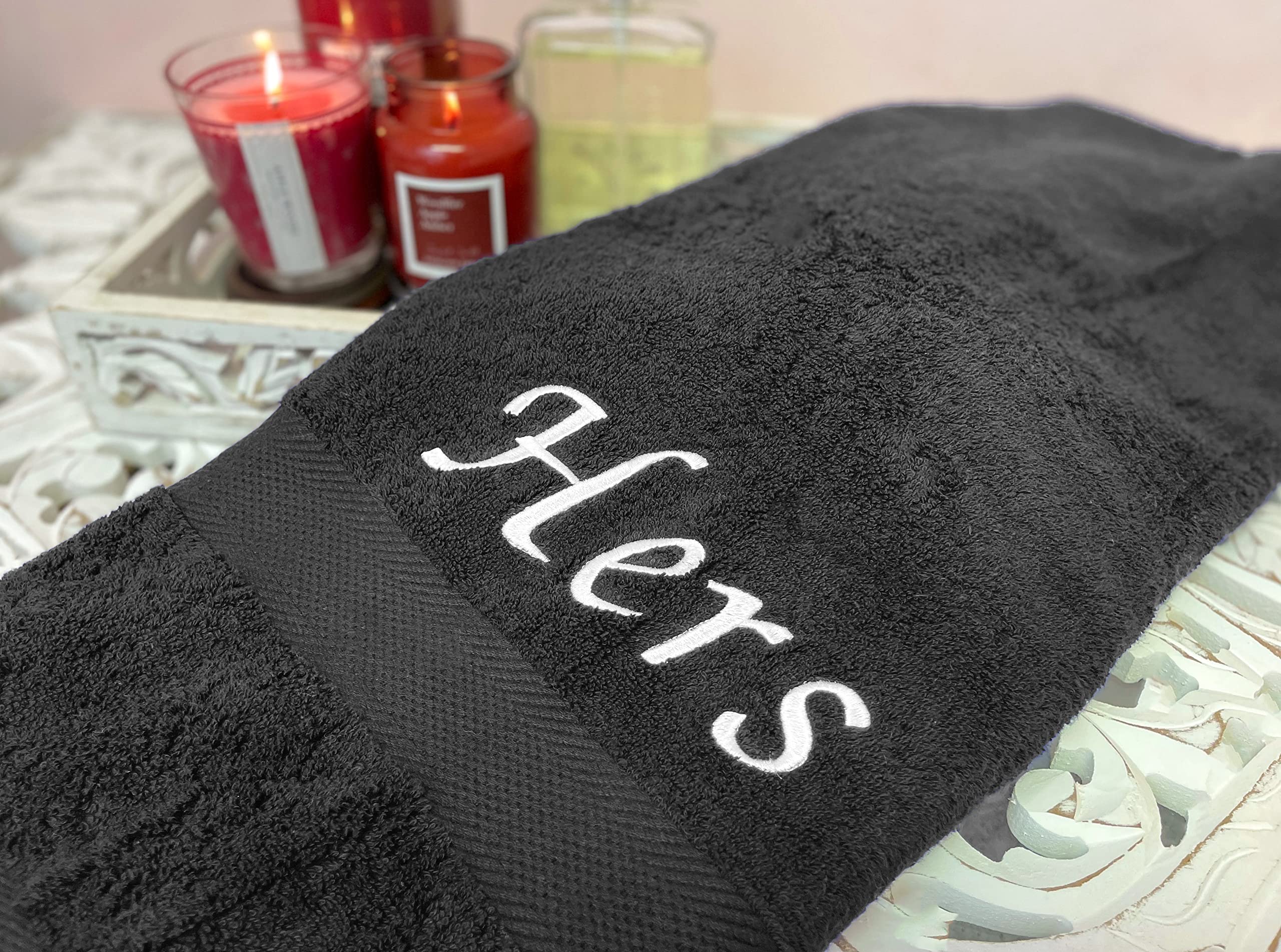 Liberty21 His & Hers Embroidered Cotton Bath Towels Set - 2 Piece Gray Couples Bath Towels for Spa, Bathroom, and Luxury Home Decor