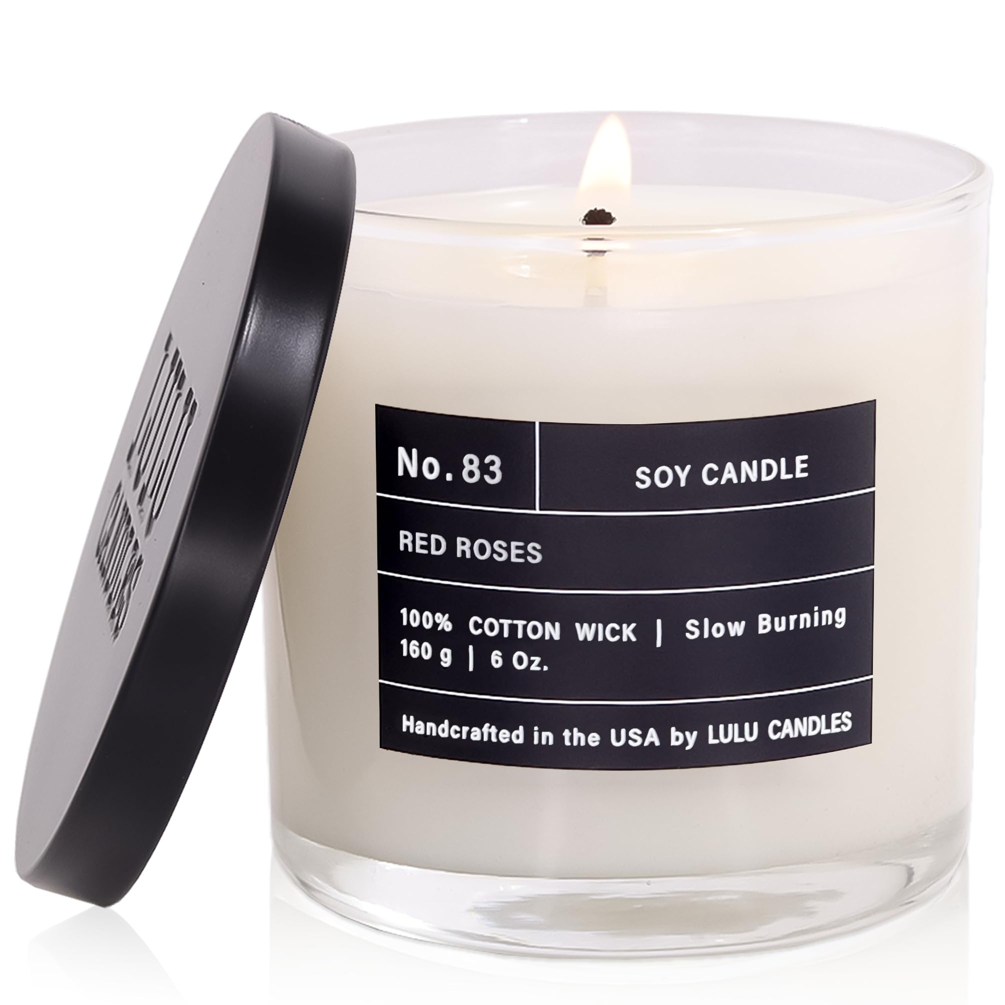 Luxury Red Roses Scented Soy Candle - Hand Poured in USA, Long Lasting 6oz Soy Wax Jar Candle for Romantic Dinners, Spa Relaxation & Home Decor