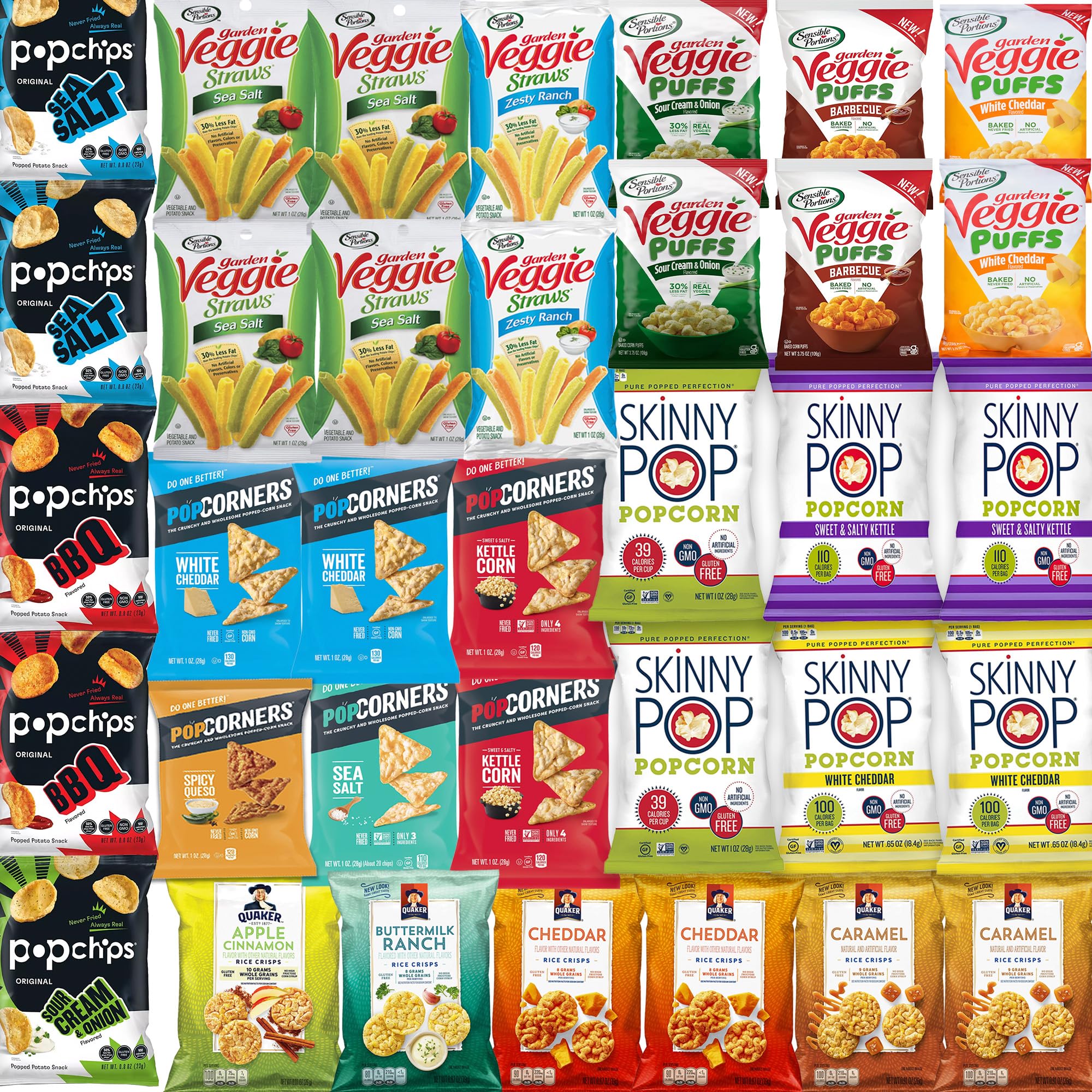 Healthy Snacks Variety Pack for Adults - 35 Count Assortment of Chips, Popcorn & Crisps | Gluten-Free, Low-Calorie Snack Box for Home, Office or Travel | Stuff Your Sack Brand