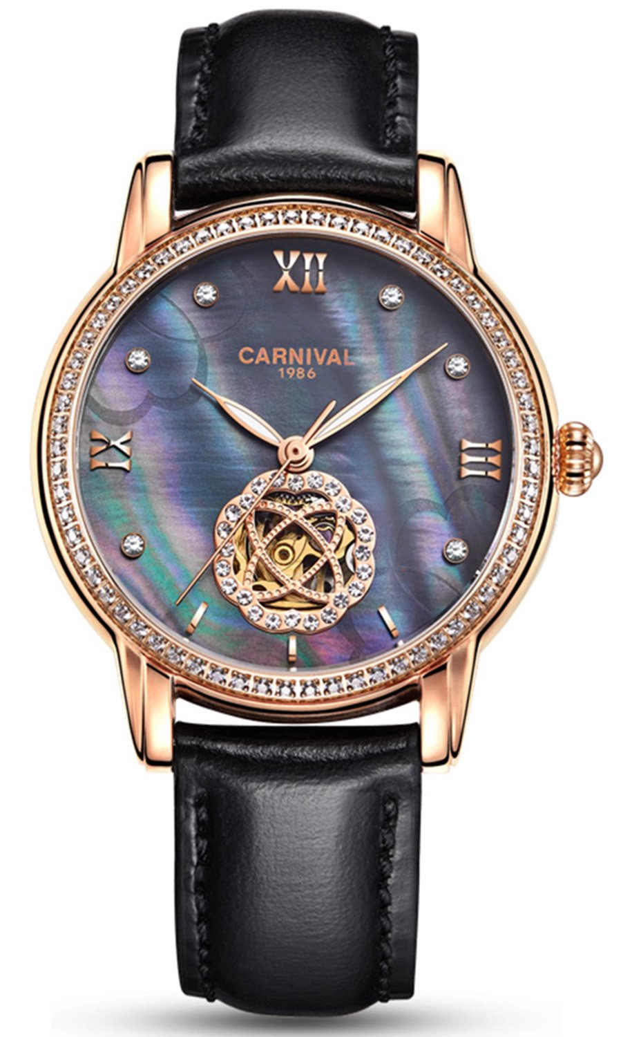 MASTOP Luxury Hollow Automatic Mechanical Watch for Women - Luminous, Waterproof, Leather Strap with Diamonds | Perfect for Business, Party & Everyday Wear