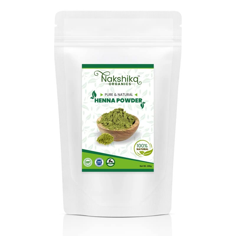 Nakshika Organics 100% Natural Henna Powder for Hair - Soft, Shiny & Rich Color (2x200g) | Chemical-Free Hair Dye & Conditioning Treatment for Natural Hair Care at Home
