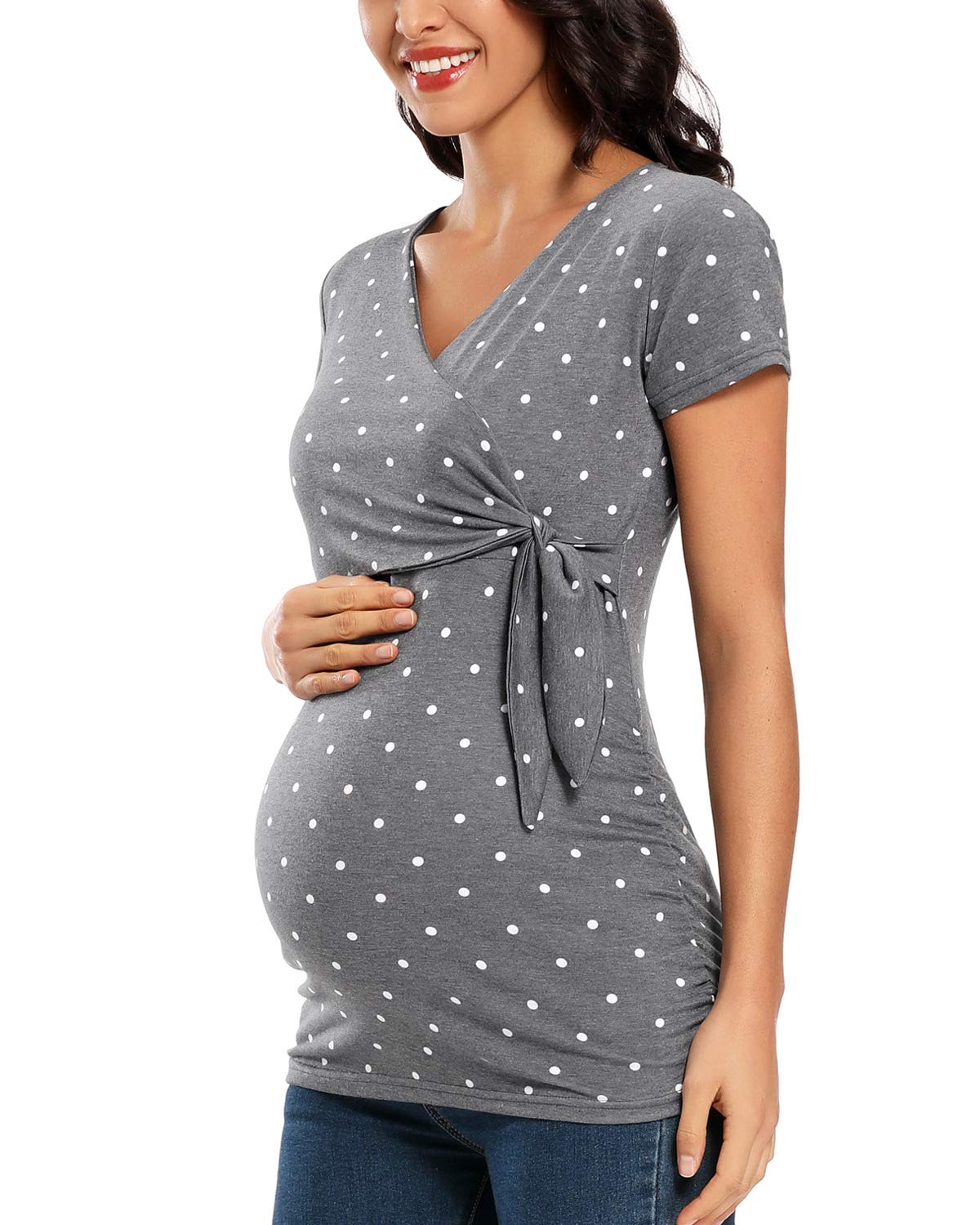 Glampunch Women's Maternity Shirts - Soft Cotton Short & Long Sleeve Tie Front Wrap Tops for Pregnancy - Perfect for Work, Casual Wear & Maternity Photos