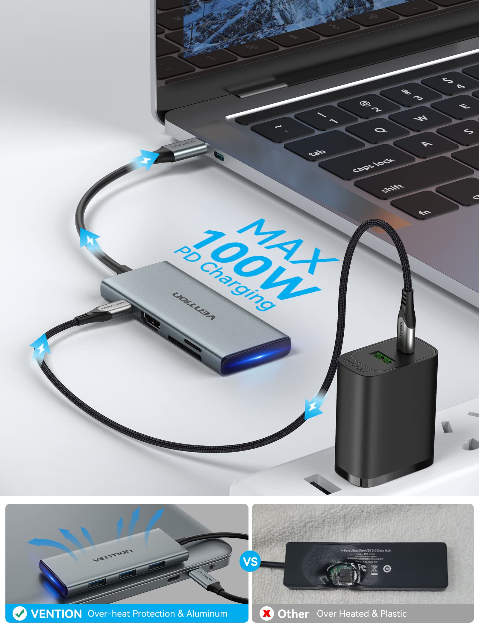 7-in-1 USB C Hub for MacBook Pro - 4K HDMI, 100W PD, USB 3.0 Ports, SD/TF Card Reader - Compatible with MacBook Air/Pro, iPad Pro, Surface, Dell XPS - Perfect for Home Office, Remote Work & Travel Accessories