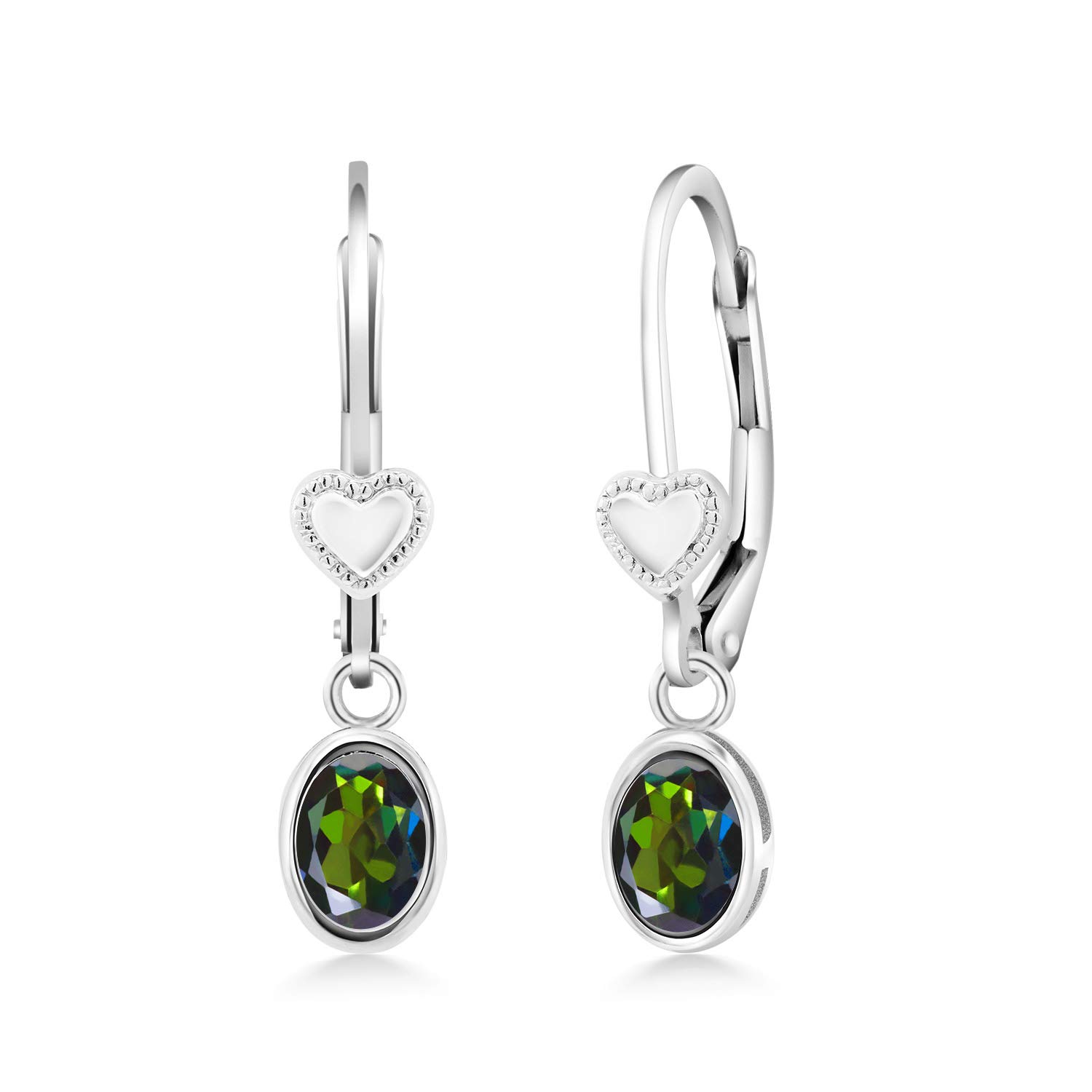 1.60 Ct Oval Green Mystic Topaz Sterling Silver Earrings for Women - 925 Silver Dangle Earrings with Genuine Gemstone - Perfect for Parties, Weddings & Special Occasions