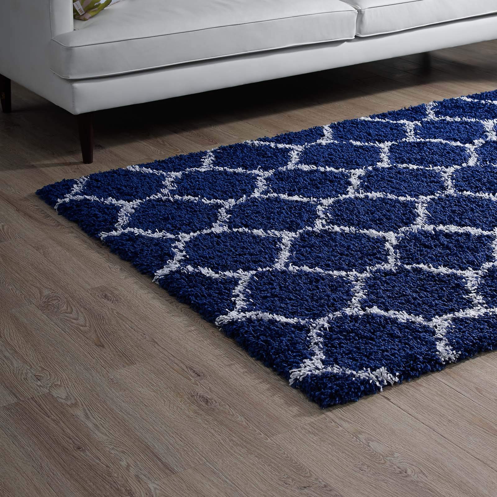 Modern Contemporary Urban Living Room Area Rug - Soft Fabric Floor Carpet in Multi Navy Blue - Perfect for Lounge, Bedroom & Home Decor