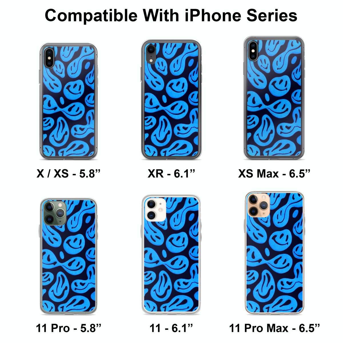Blue Smile Face Pattern Shockproof Phone Case for iPhone 15 14 13 12 11 X Xs Xr 8 7 6 6s Plus Pro Max - Cute Protective Cover for Everyday Use, Work & Travel