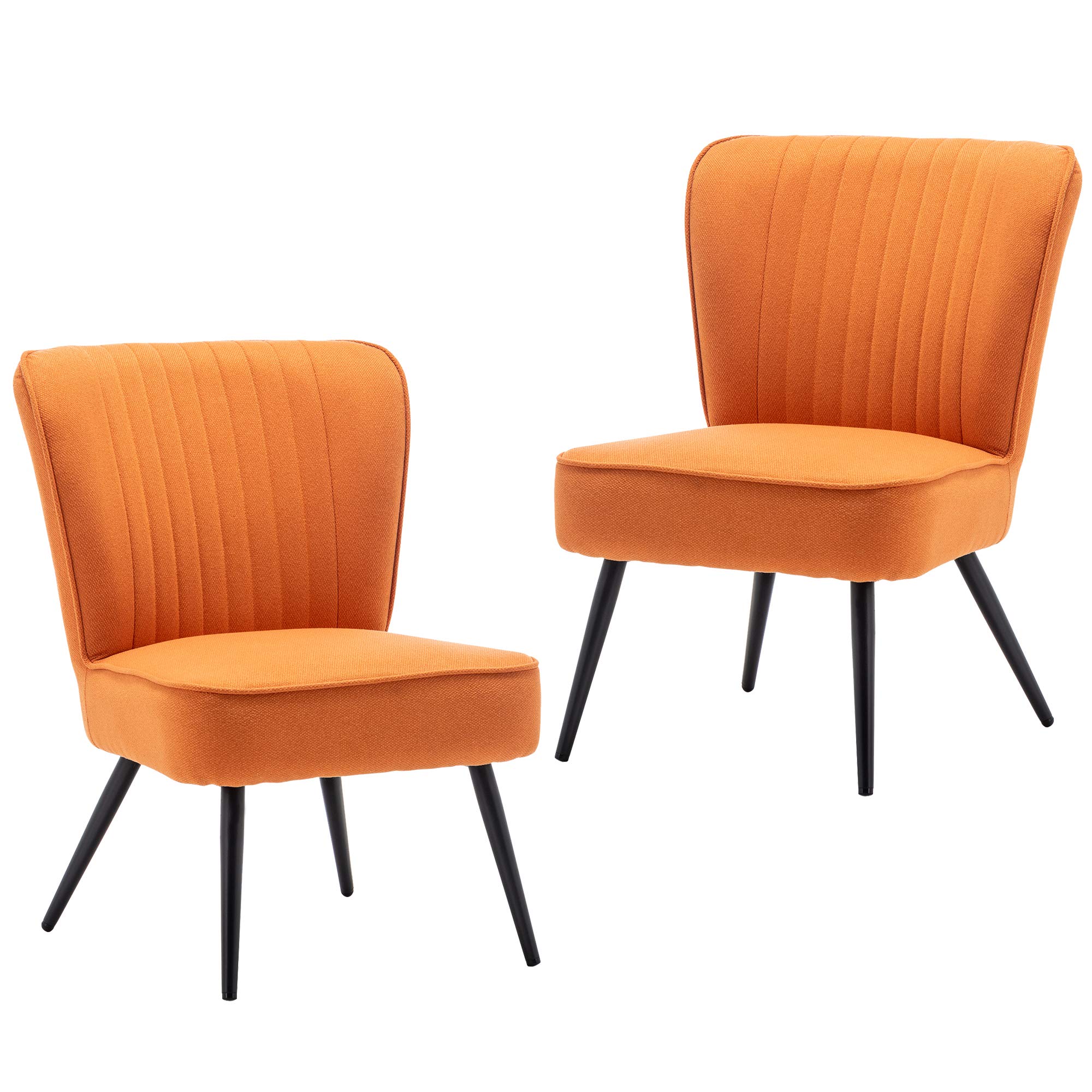 Alunaune Orange Accent Chair Set of 2 - Modern Upholstered Living Room & Bedroom Armless Slipper Chairs - Comfy Wingback Sofa for Guest Reception, Lounge, and Reading Nook