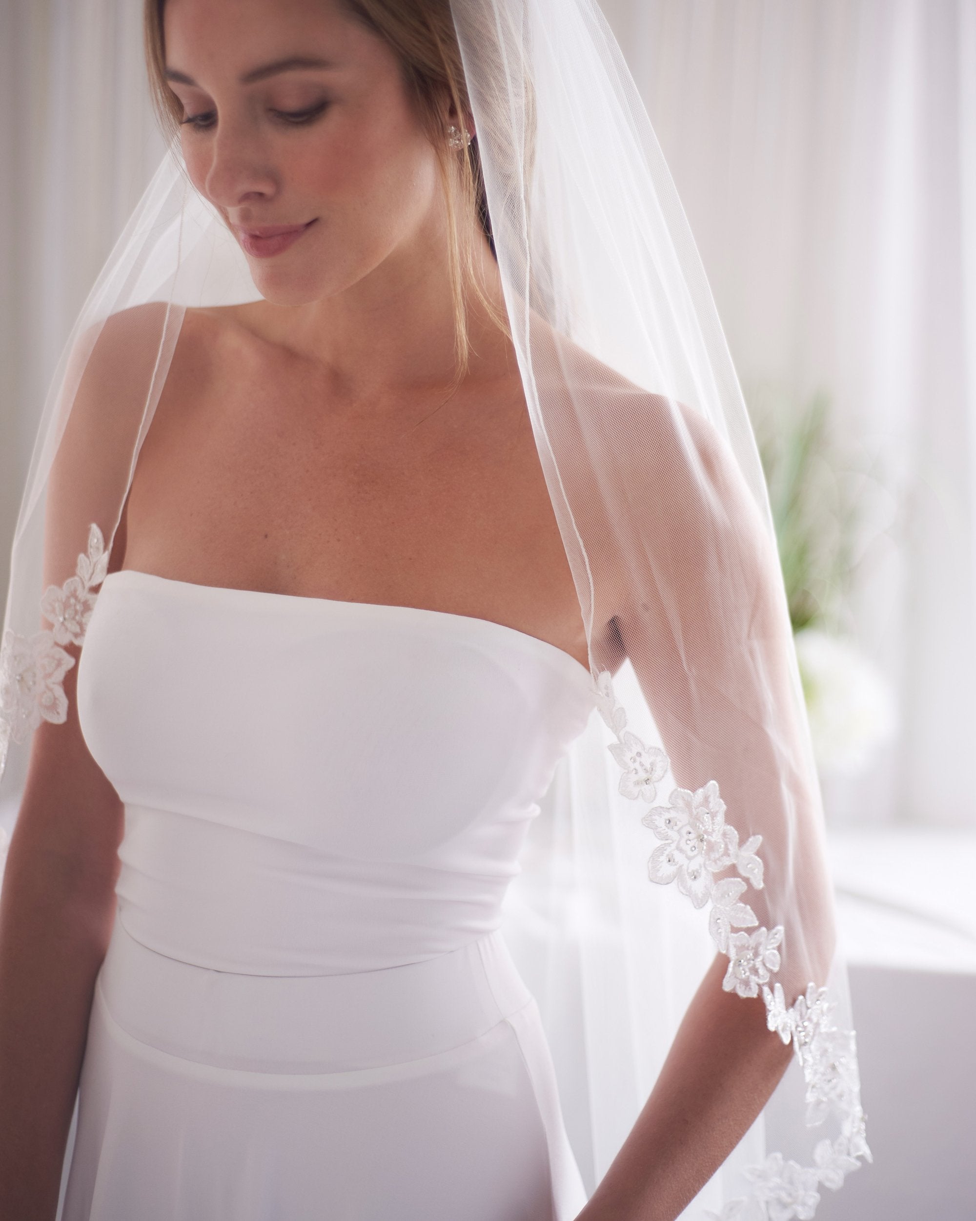 Althea Lace Cathedral Veil - Elegant Wedding Veil with Delicate Lace Trim for Brides | Perfect for Church Weddings, Formal Ceremonies & Bridal Portraits