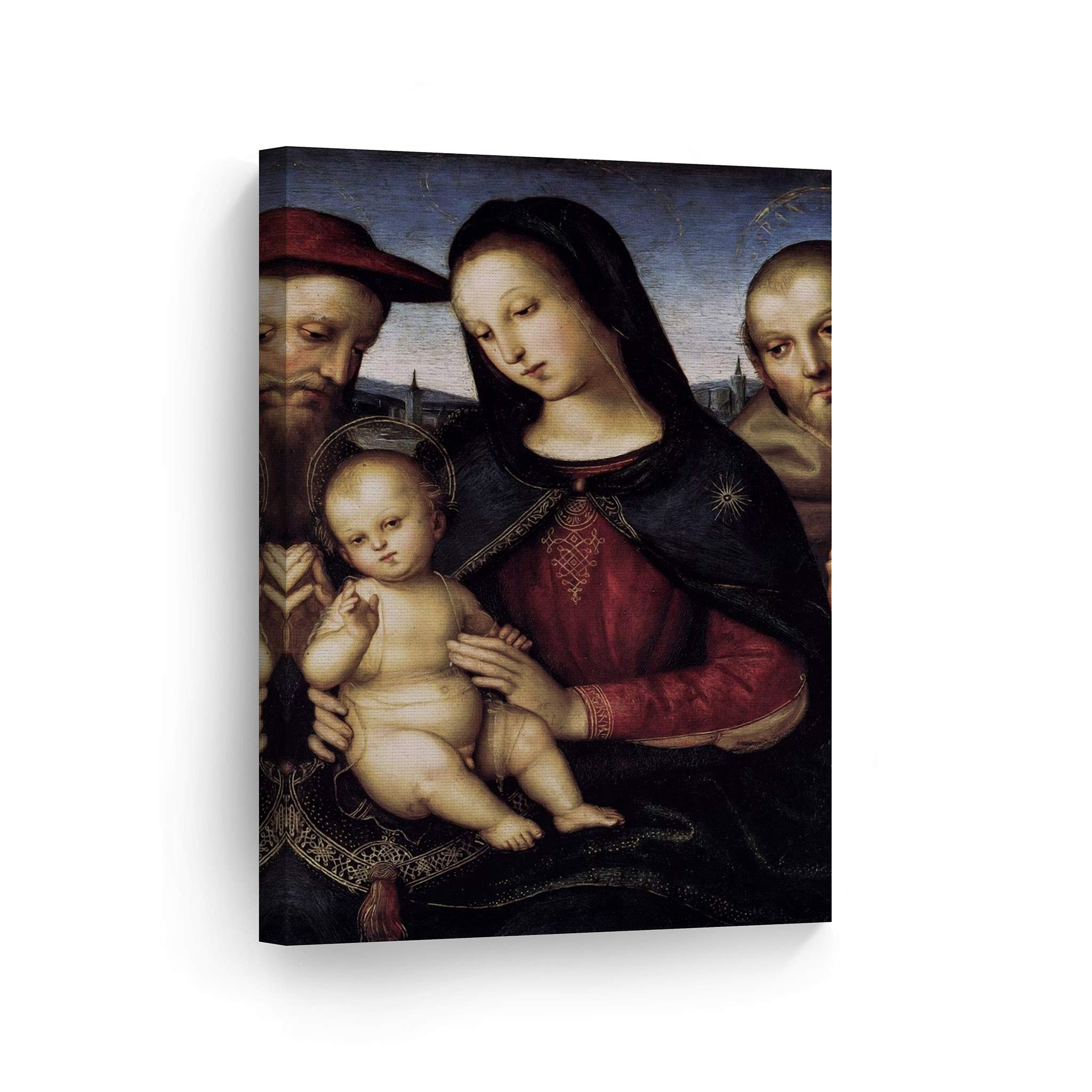 Raphael Madonna with Child and Saints Canvas Print - Famous Renaissance Oil Painting Reproduction, 36x24 Inch Wall Art Decor - Ready to Hang, Made in USA - Perfect for Living Room, Bedroom & Office Decor