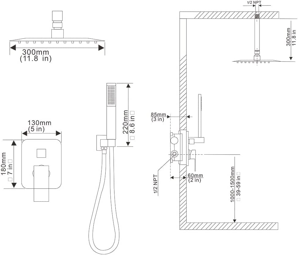 Premium Matte Black Shower System - 12 Inch Rain Shower Head & Handheld Combo - High Pressure Ceiling Mount Bathroom Set with Rough-in Valve (Perfect for Luxury Master Bath & Spa Experience)