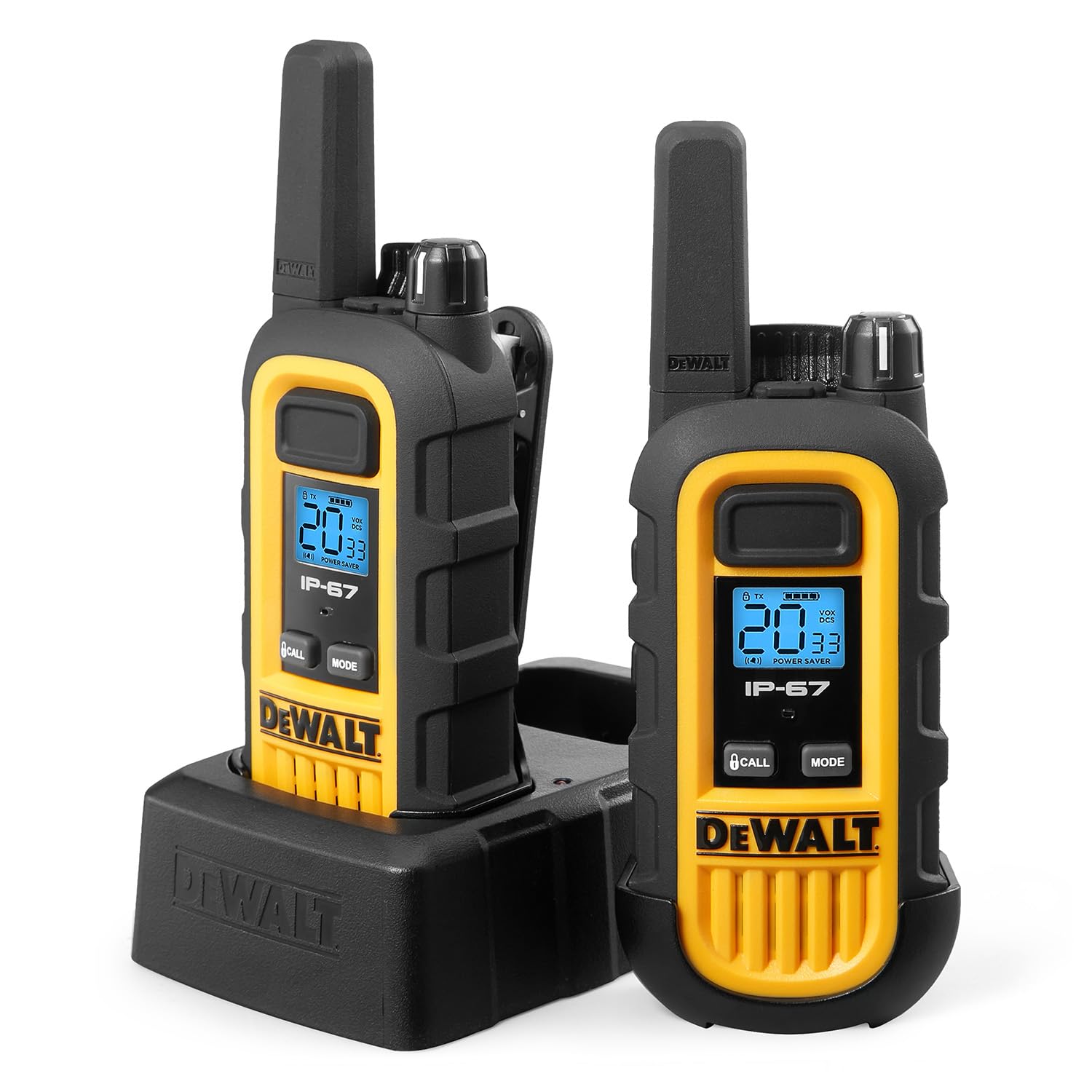 DEWALT DXFRS300 Heavy Duty Walkie Talkies 1 Watt with Headsets - Waterproof, Shock Resistant, Long Range Two-Way Radio Rechargeable VOX (4 Pack) for Construction, Warehouse, Outdoor Adventures & Emergency Communication