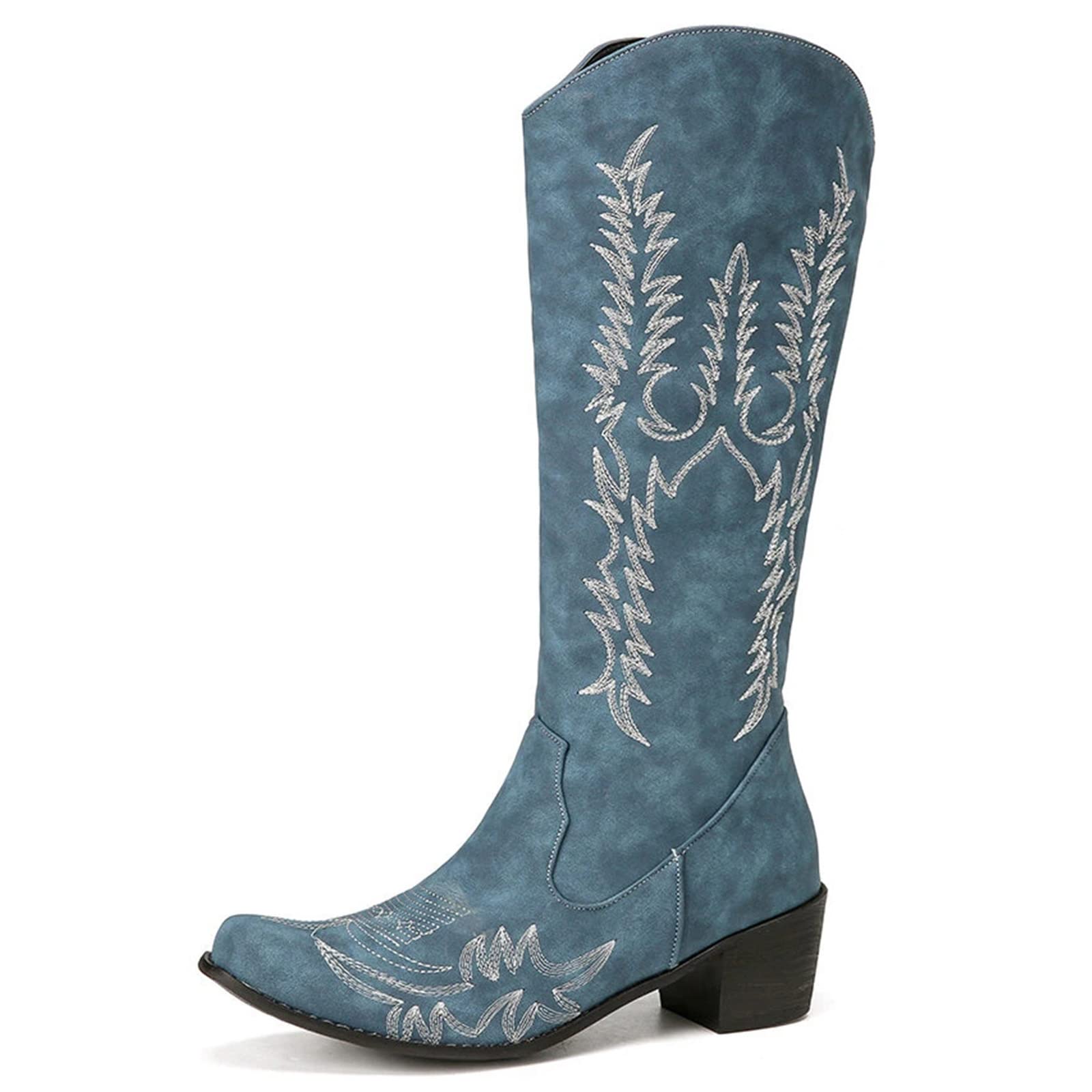 CYNLLIO Women's Knee High Boots - Chunky High Heel Mid Calf Cowgirl Boots with Heart Design, Pull On Western Style for Cosplay, Wide Calf Comfort - Perfect for Party, Wedding & Country Themed Events