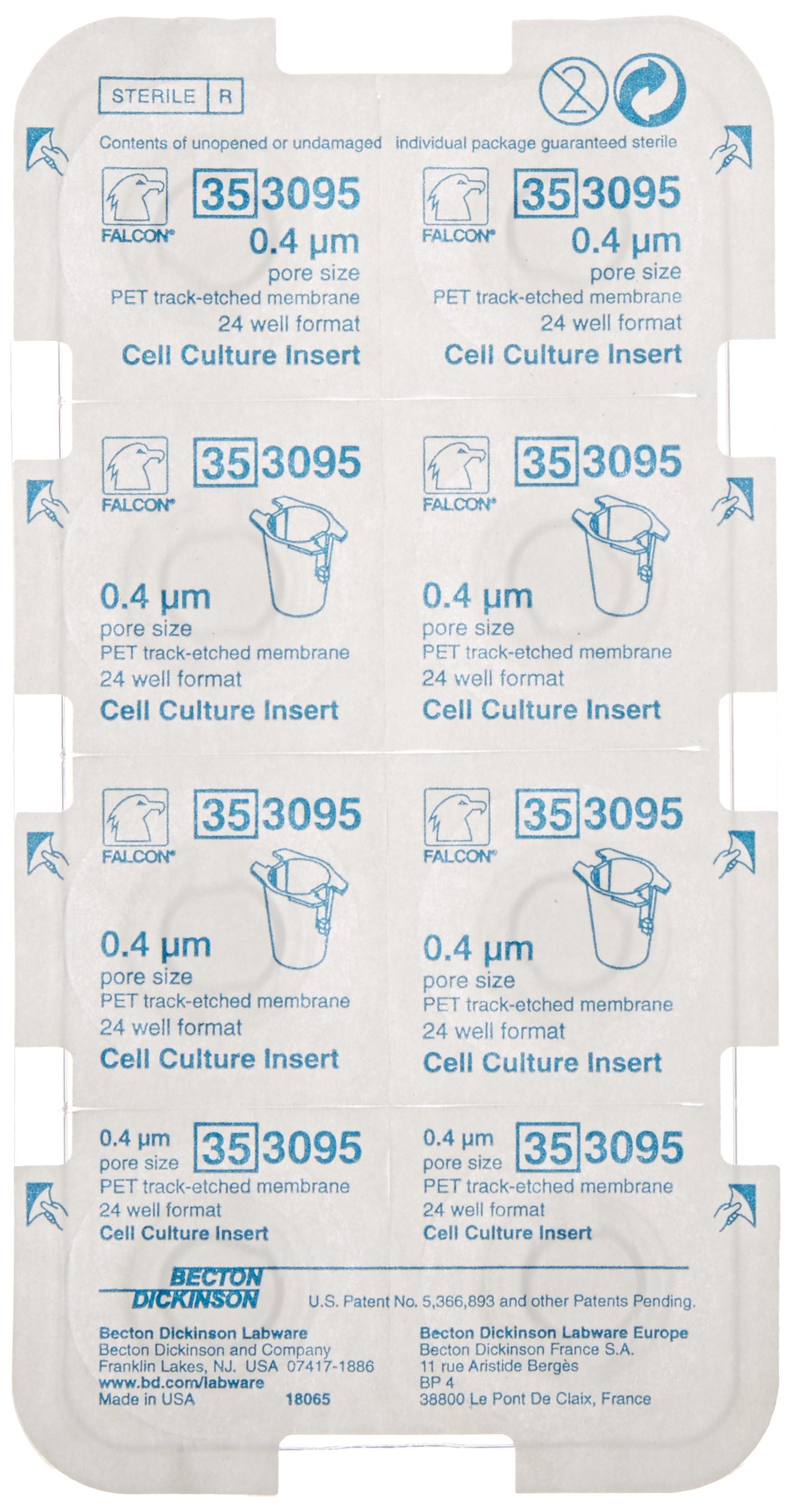 BD Falcon 353090 PET Cell Culture Insert, 0.4 Micron Pore, 1.5-2.5mL Volume - 48-Pack for 6-Well Plates | Ideal for Cell Migration, Co-Culture & Drug Permeability Studies