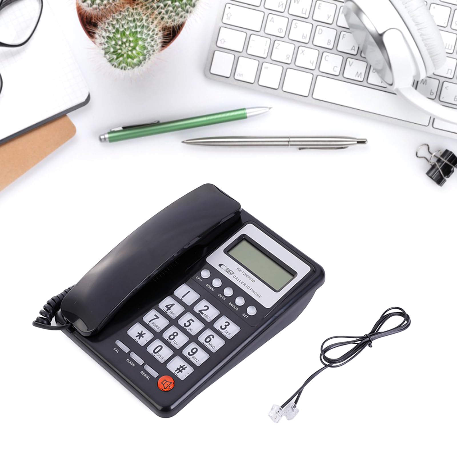 **Black Corded Landline Phone with Caller ID, LCD Display & Call Storage - DTMF/FSK Compatible for Home & Office Use - Reliable Communication for Business Calls, Remote Work & Emergency Use**